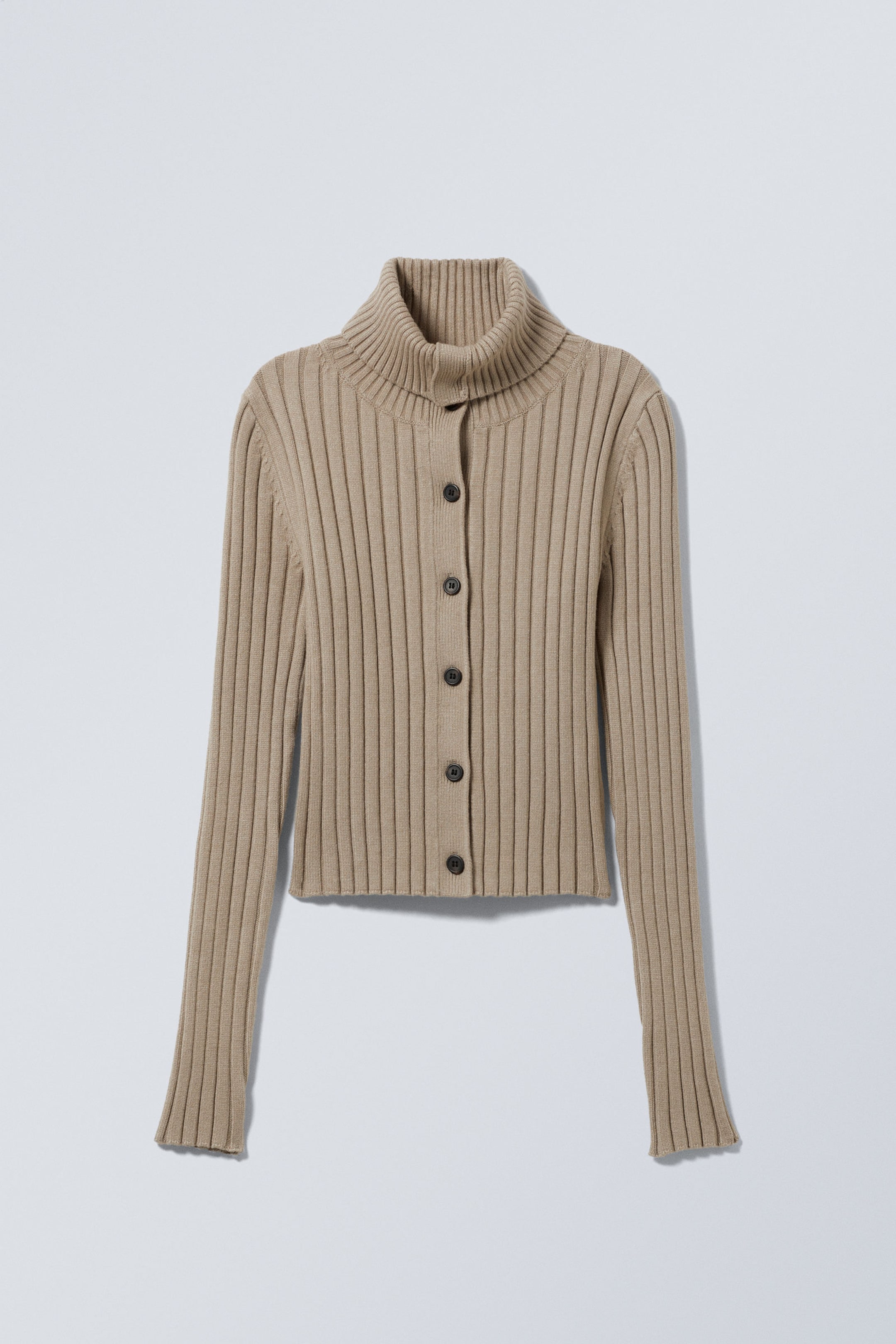 #9D9584 - Slim Knitted Turtleneck Cardigan - 2