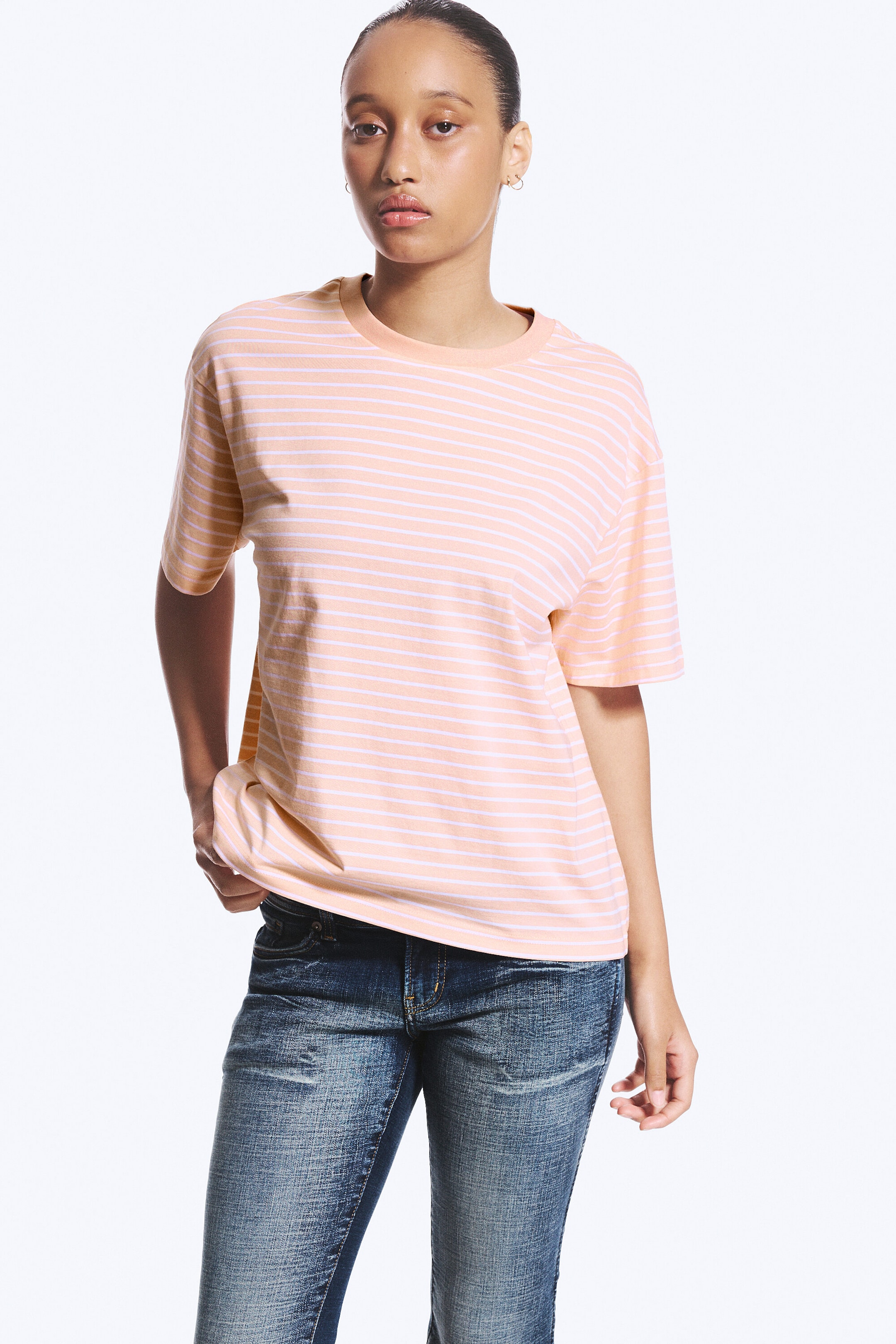 Striped Dusty Pink - Boxy Cotton T-shirt - 1