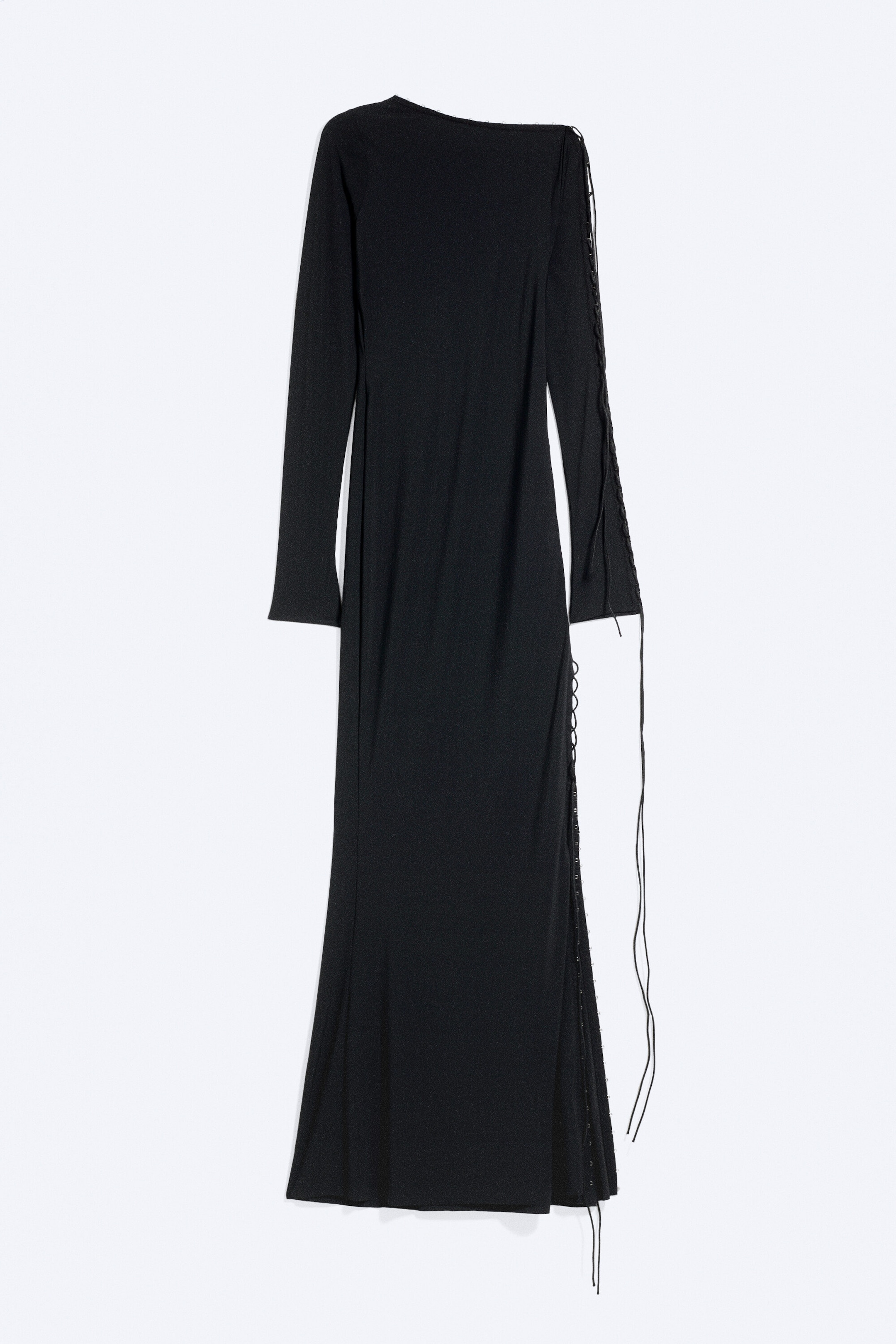 Schwarz - Schulterfreies Maxikleid mit Schnürung - 1