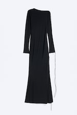 Schwarz - Schulterfreies Maxikleid mit Schnürung - 4