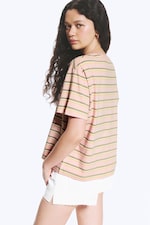 Pink/Khaki Stripe - Boxy Cotton T-shirt - 2