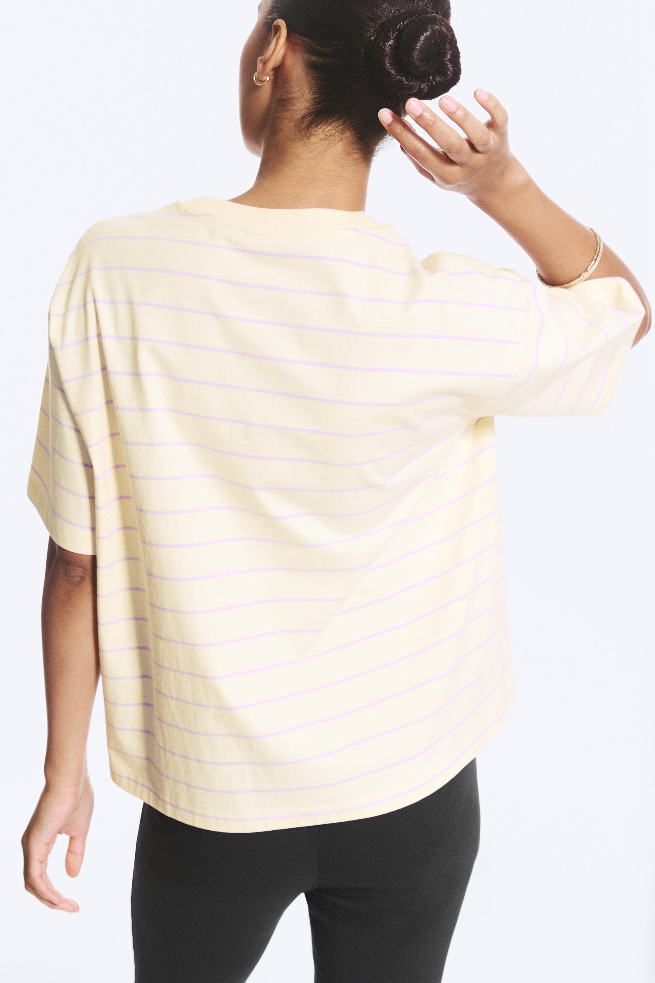 Light Beige - Lilac Stripe - Katoenen boxy T-shirt - 2