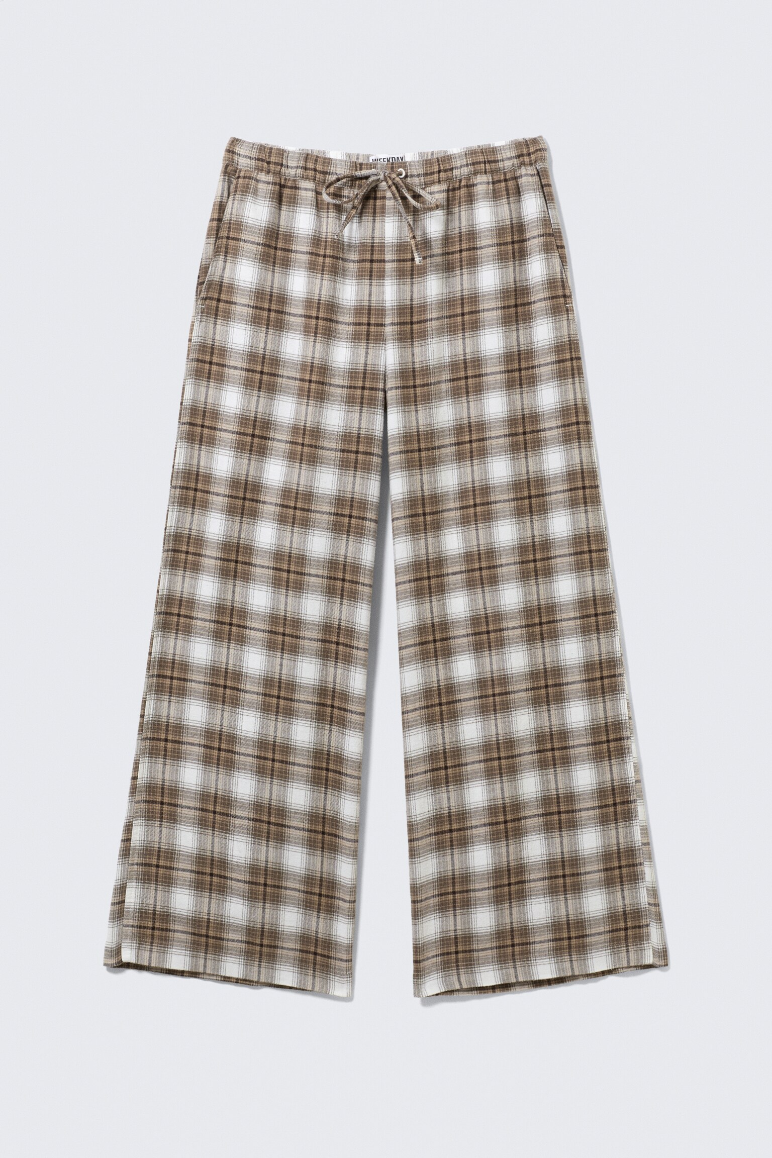 Wide Flannel Pyjama Trousers - Checked Beige/Checked Dark Brown - 2