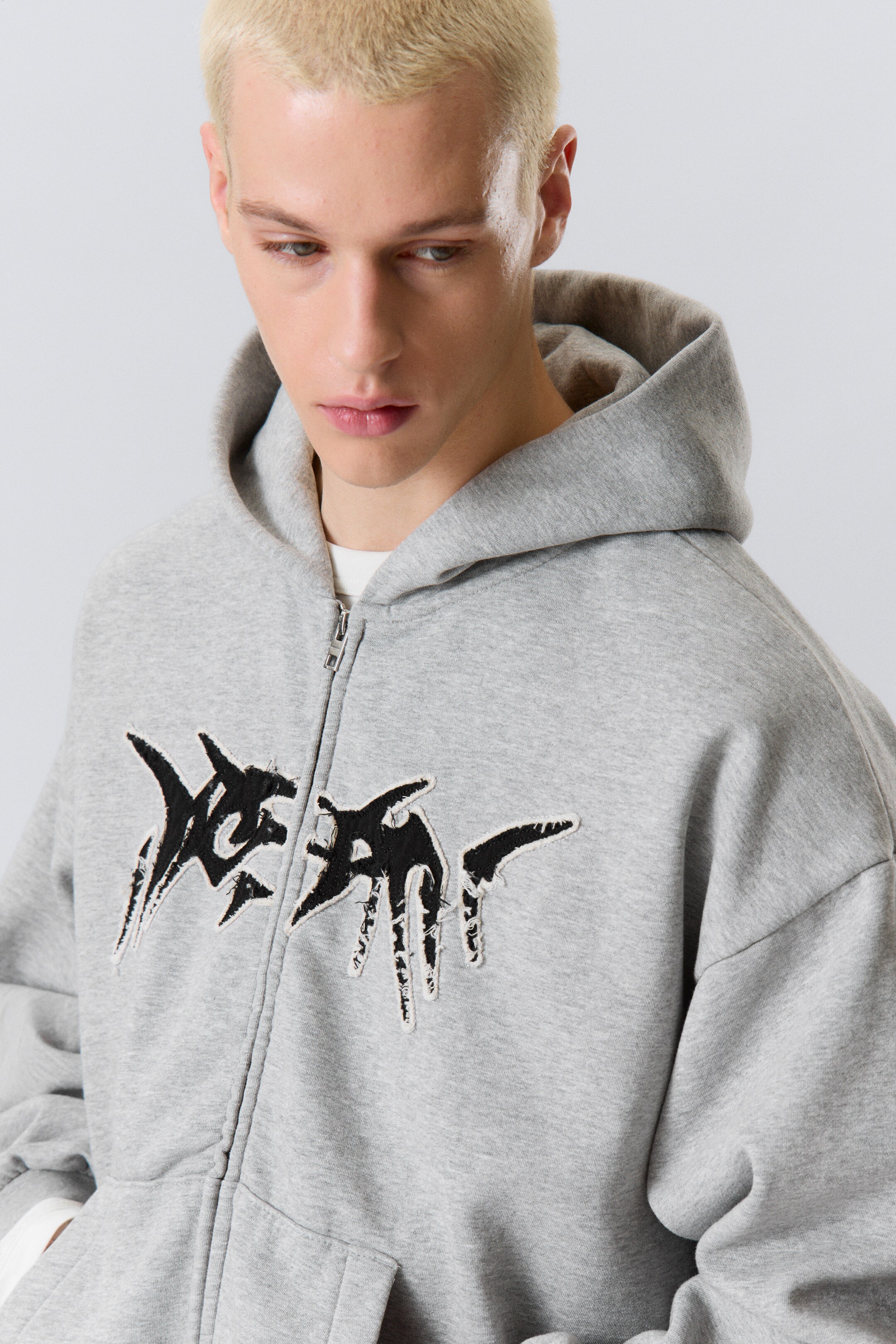 Visa större bild: Boxig Printad Zip-Hoodie - Gråmelerad - Dream - HERR | H&M SE 3