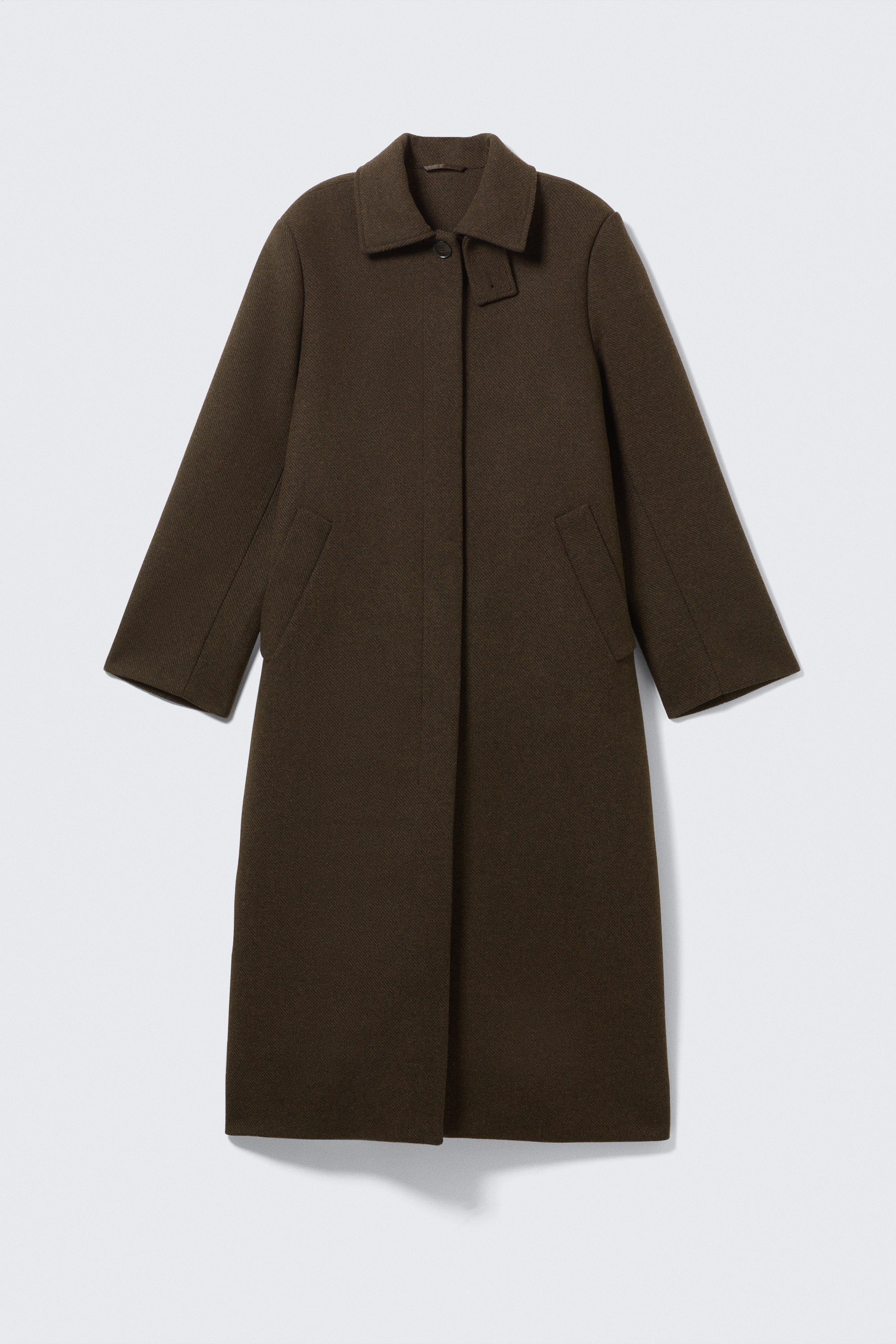 Long Oversized Wool-Blend Coat - Maro închis