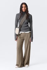 Beige - Crinkle Low Waist Loose Fit Trousers - 0