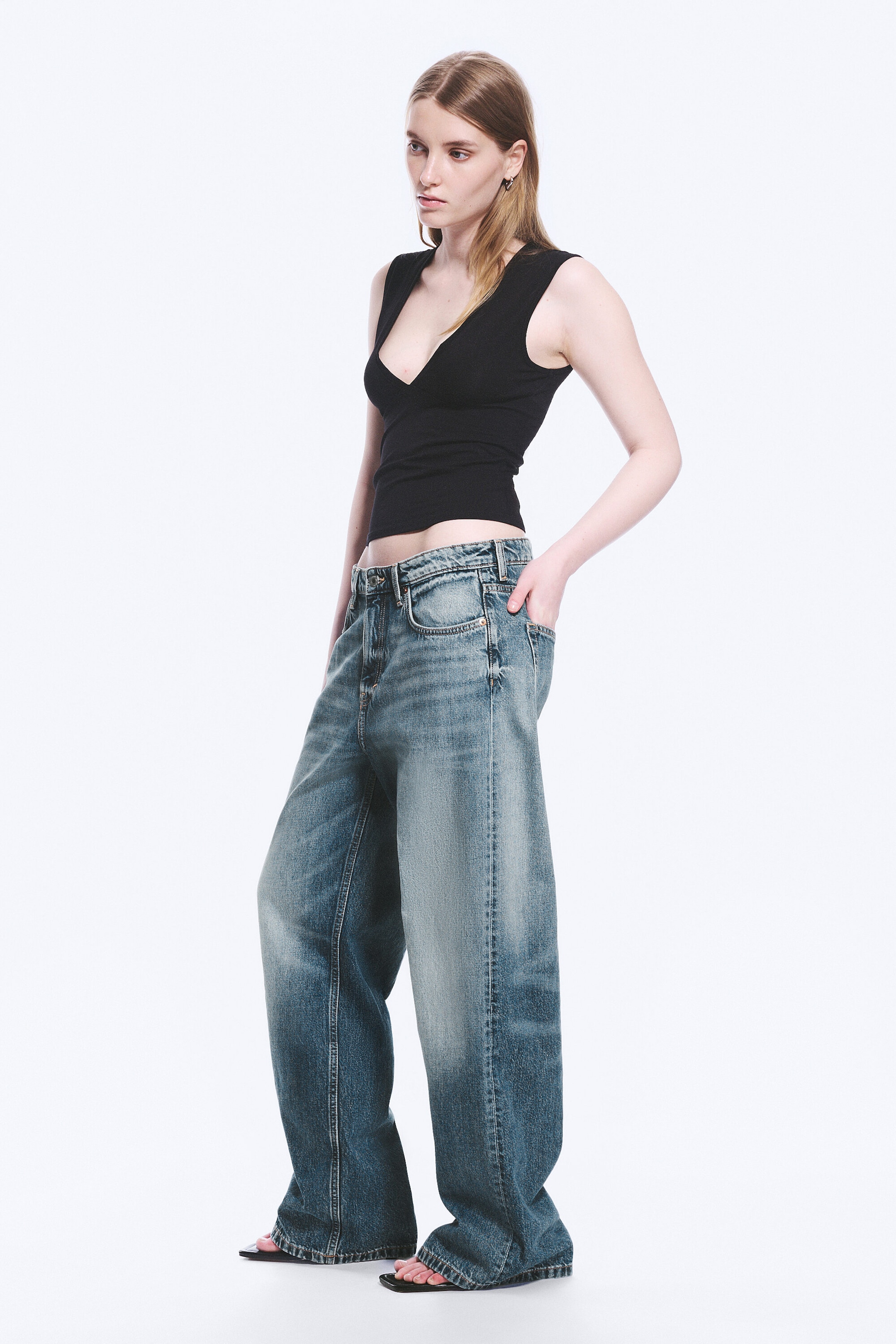 Blue Horses - Medium Blue - Missy Low Rise Loose Straight Leg Jeans - 2