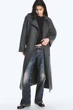Gris foncé chiné - Manteau oversize croisé en laine mélangée Kia - 2