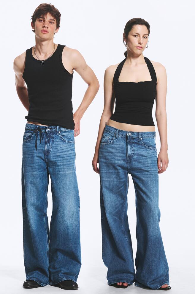 Solar Regular Waist Loose Wide Unisex Jeans - Sailor Blue - Medium Blue/Blue Rinse - Dark Blue/Blue Horses - Medium Blue - 1