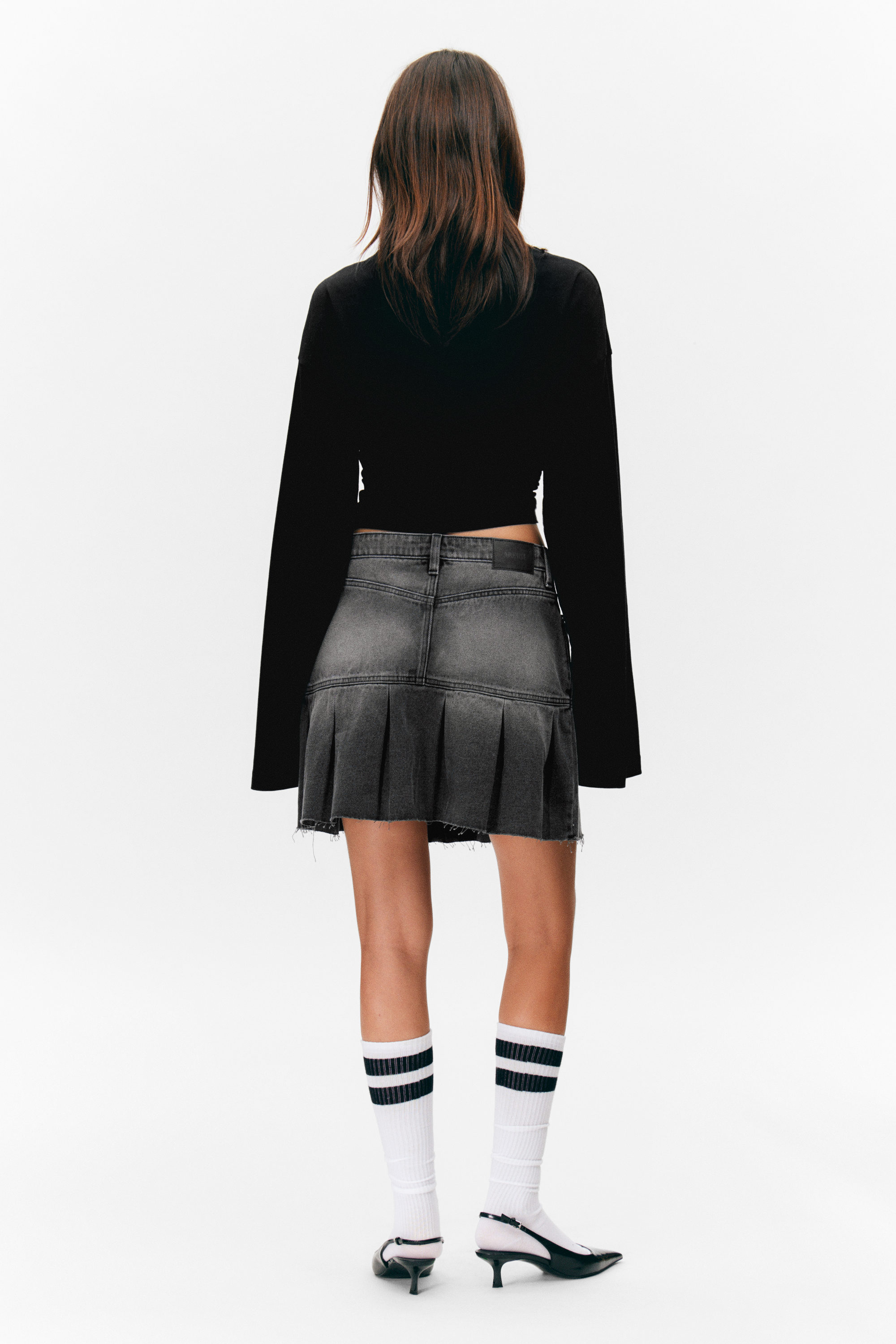 Haunted Black - Washed Black - Liz Low Rise Pleated Twill Skirt - 2