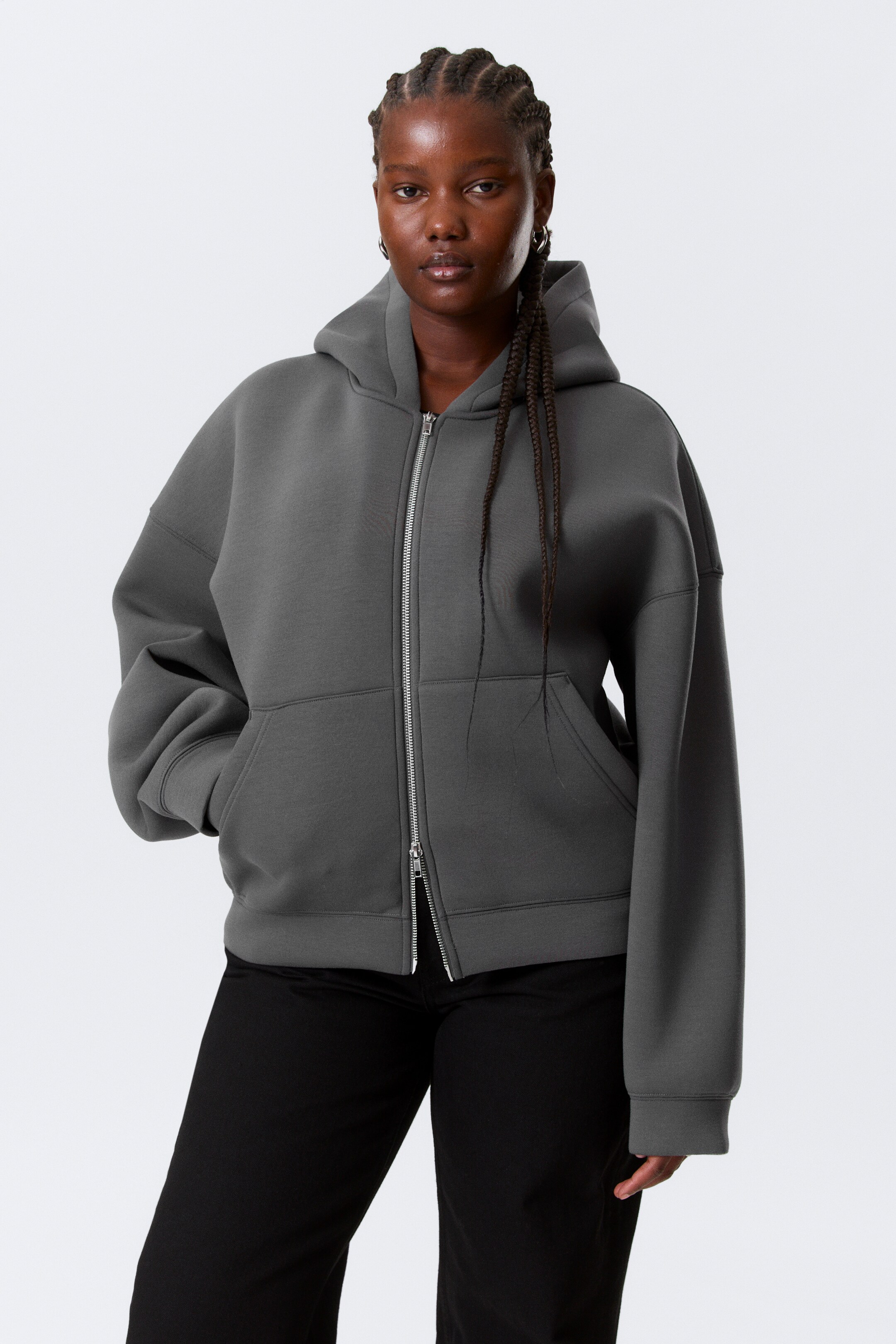 Ingrandisci l'immagine: Oversized Scuba Zip-Hoodie - Dark Grey - DONNA | H&M CH 1