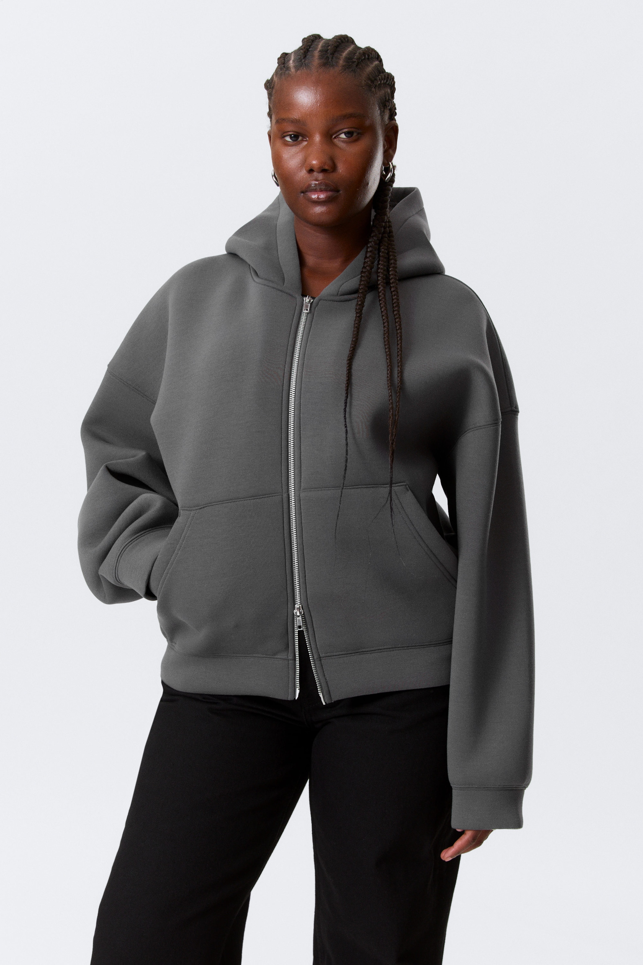 Dark Grey - Oversized Scuba Zip-Hoodie - 1