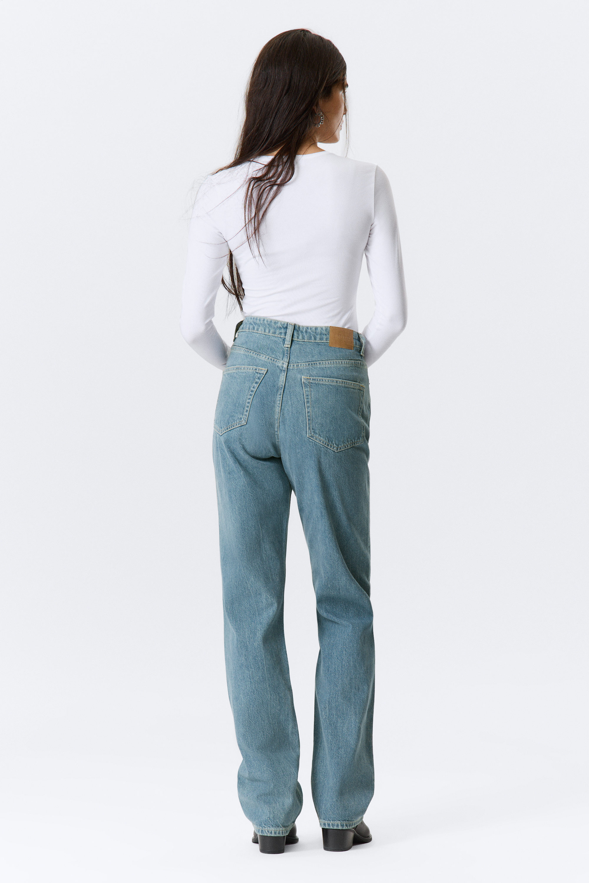 2000 Blue - Mellanblå - Rowe Super High Waisted Regular Straight Leg Jeans - 3