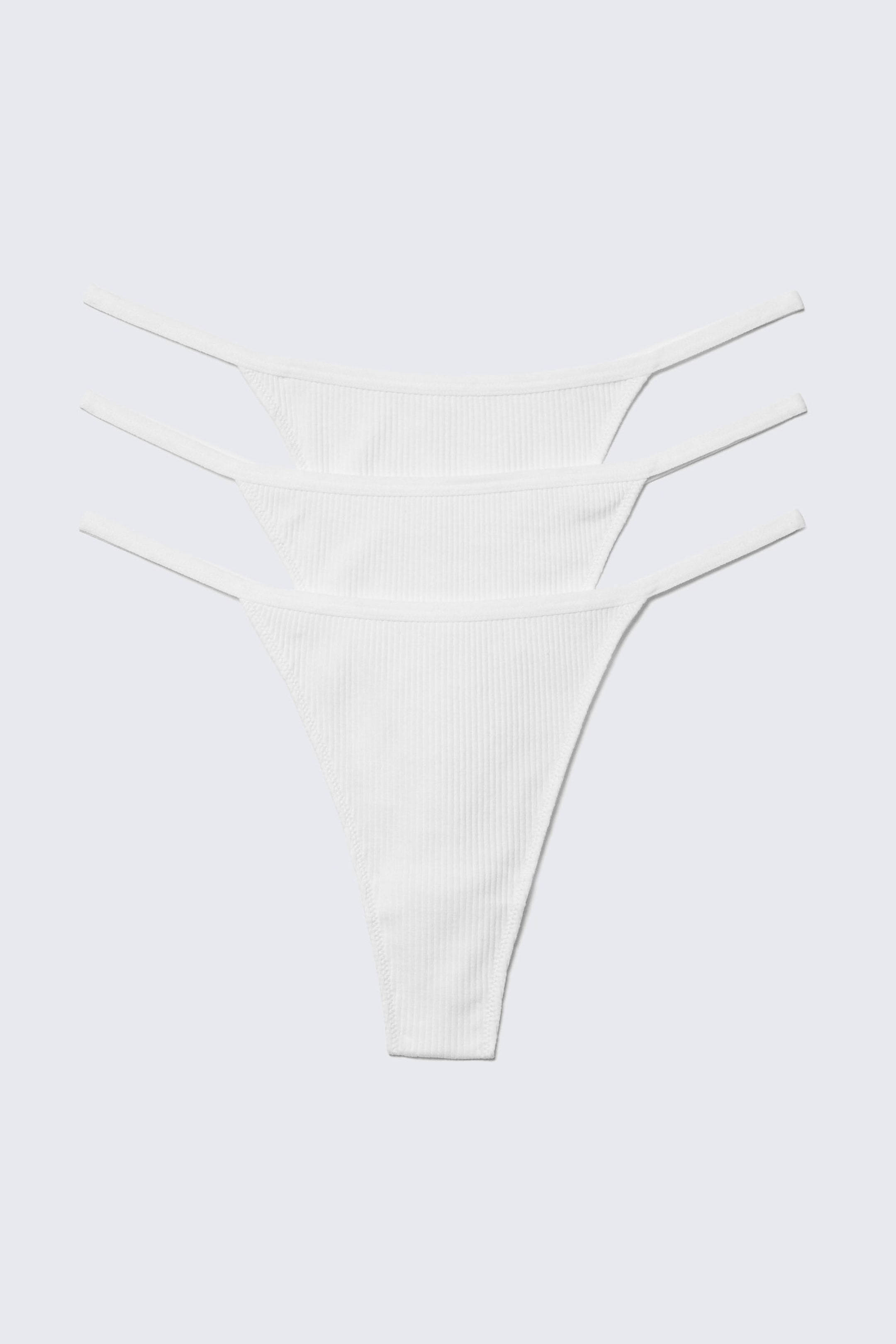 #FFFFFF - 3-pack Stella Ribbed Cotton Thongs - 1