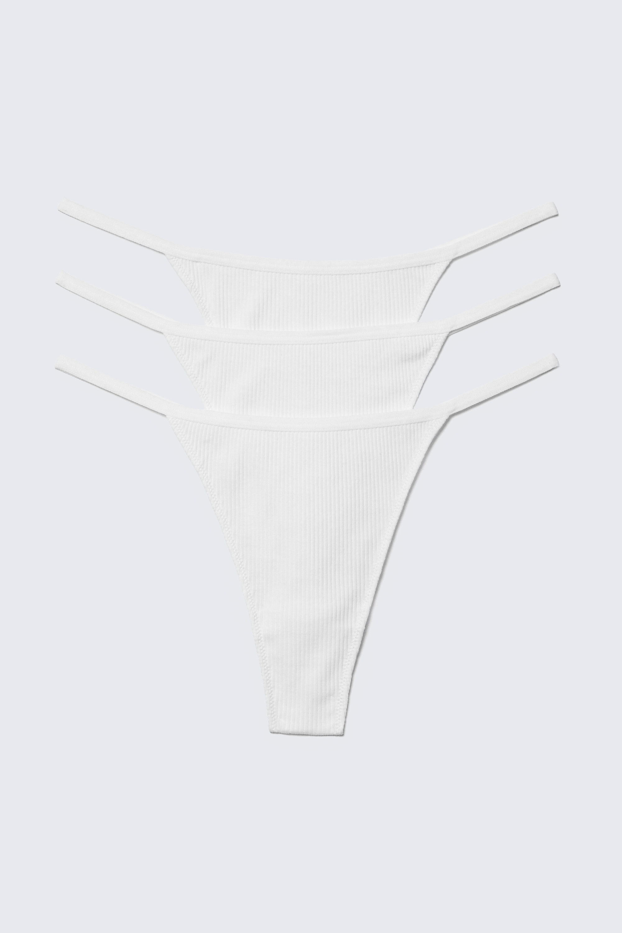   Fine Rib Thong ホワイトサイズS 3-pack stella ribbed cotton thongs - White | Weekday WW