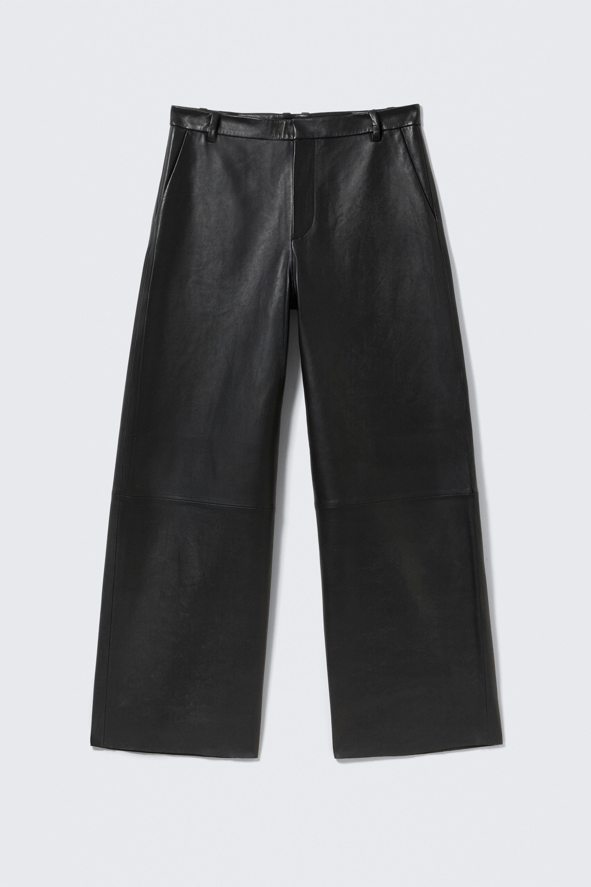 Black - Low Rise Wide Leg Leather Trousers - 1