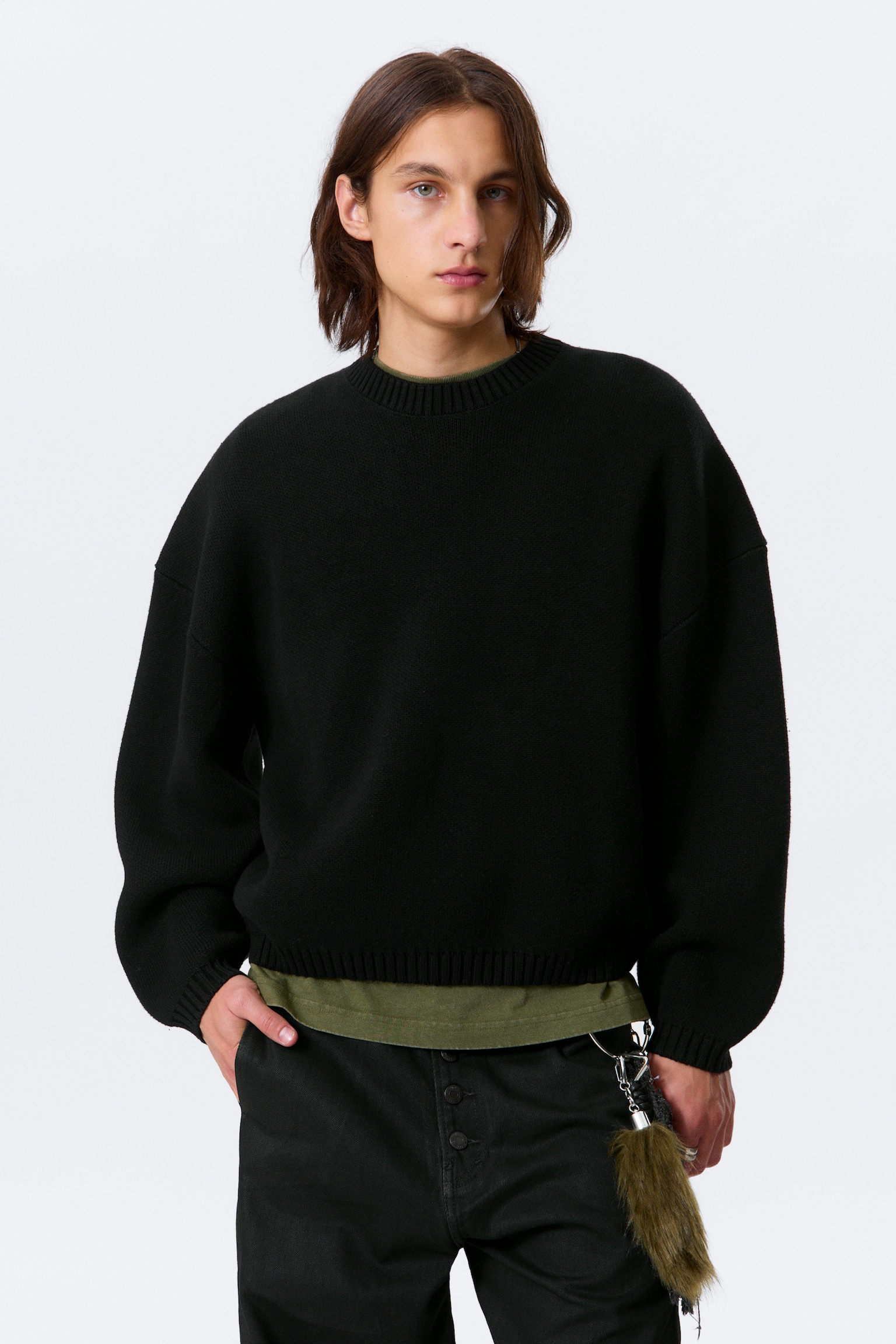 Pull oversize en coton épais - Noir/Dark Khaki Green
