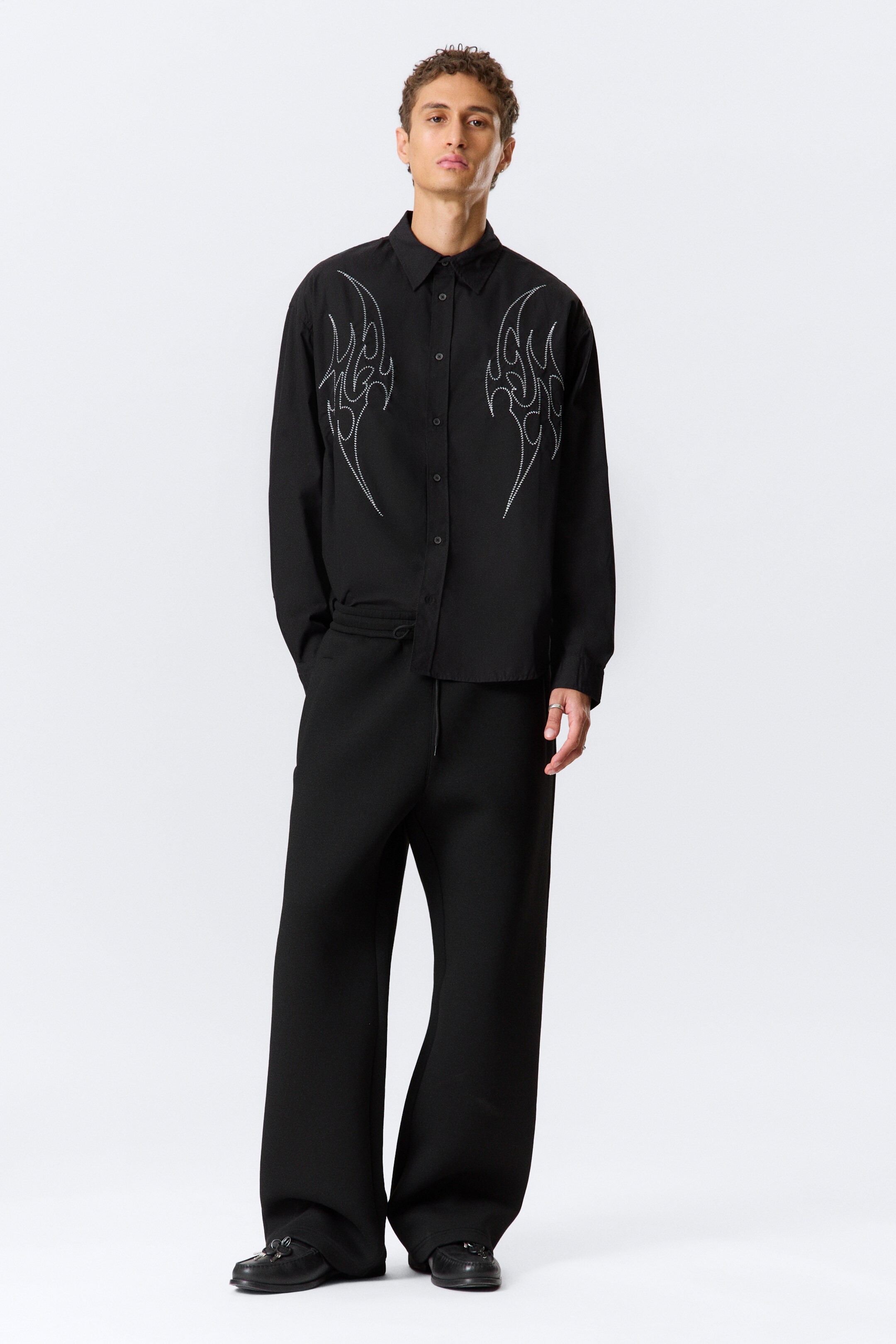 View larger image: Loose Embroidered Cotton Shirt - Embroidered Black - Men | H&M GB 2