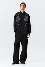Embroidered Black - Loose Embroidered Cotton Shirt - 1