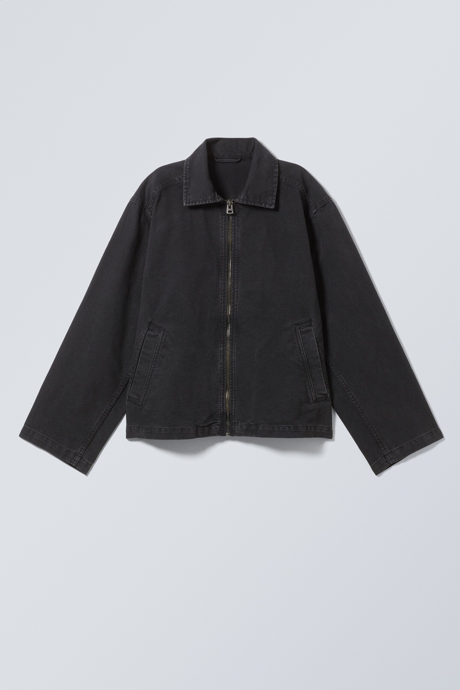 Washed Cotton Canvas Zip-Up Jacket - Washed Black