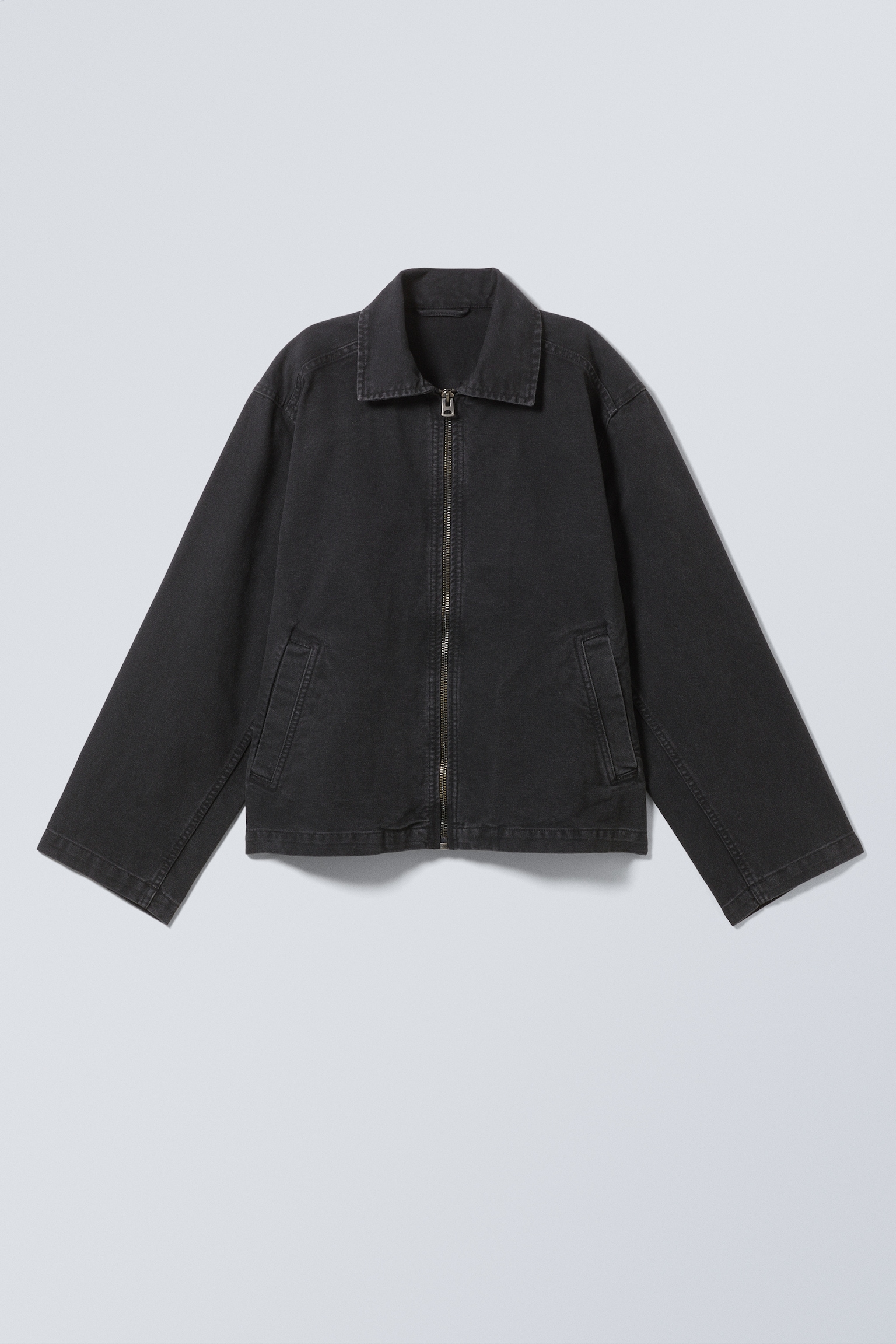 Washed Cotton Canvas Zip-Up Jacket - Washed Black