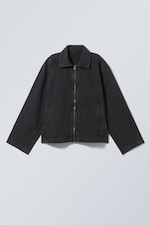 Washed Black - Washed Cotton Canvas Zip-Up Jacket - 0