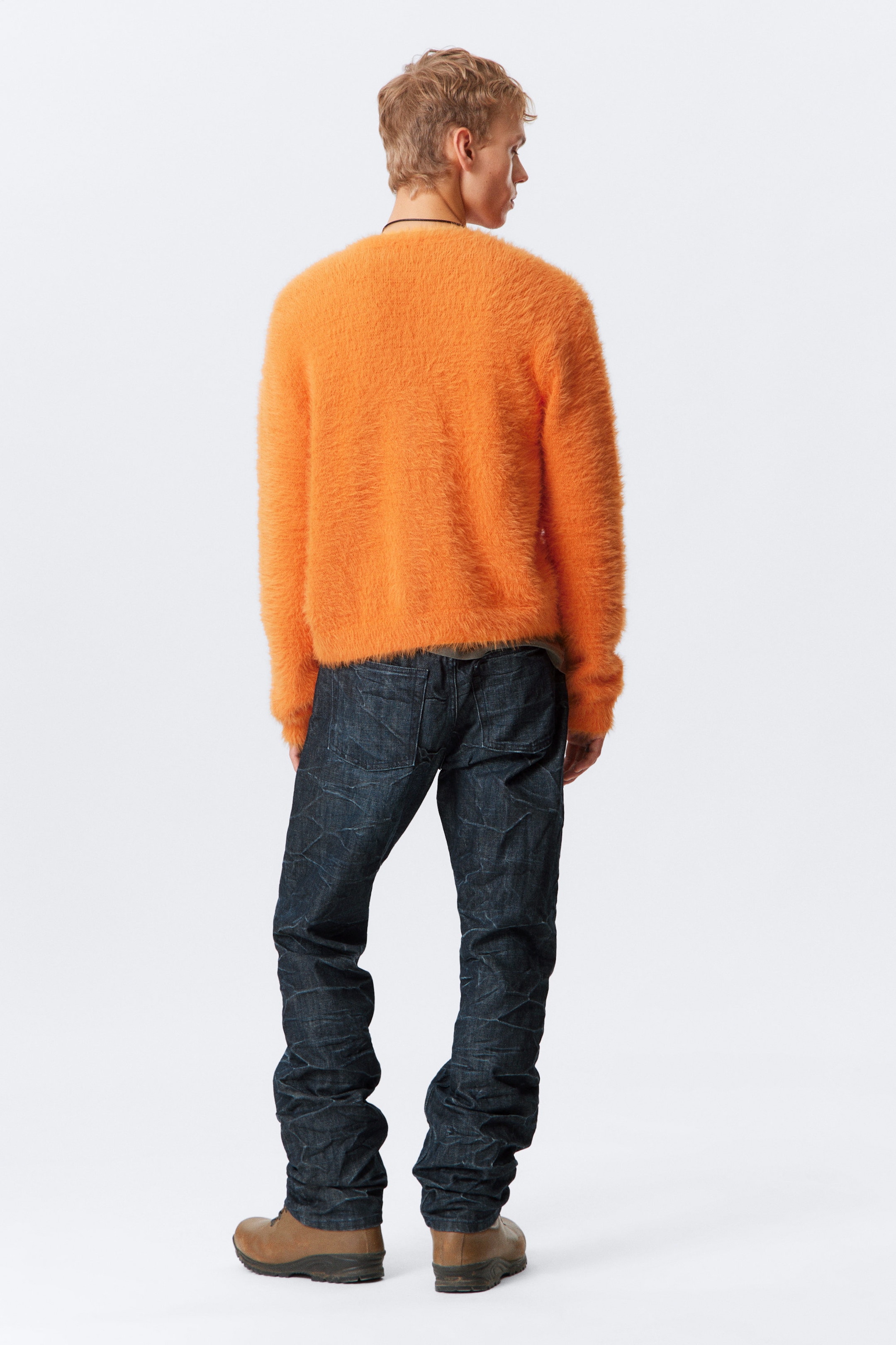 Orange - Hairy V-neck Cardigan - 3