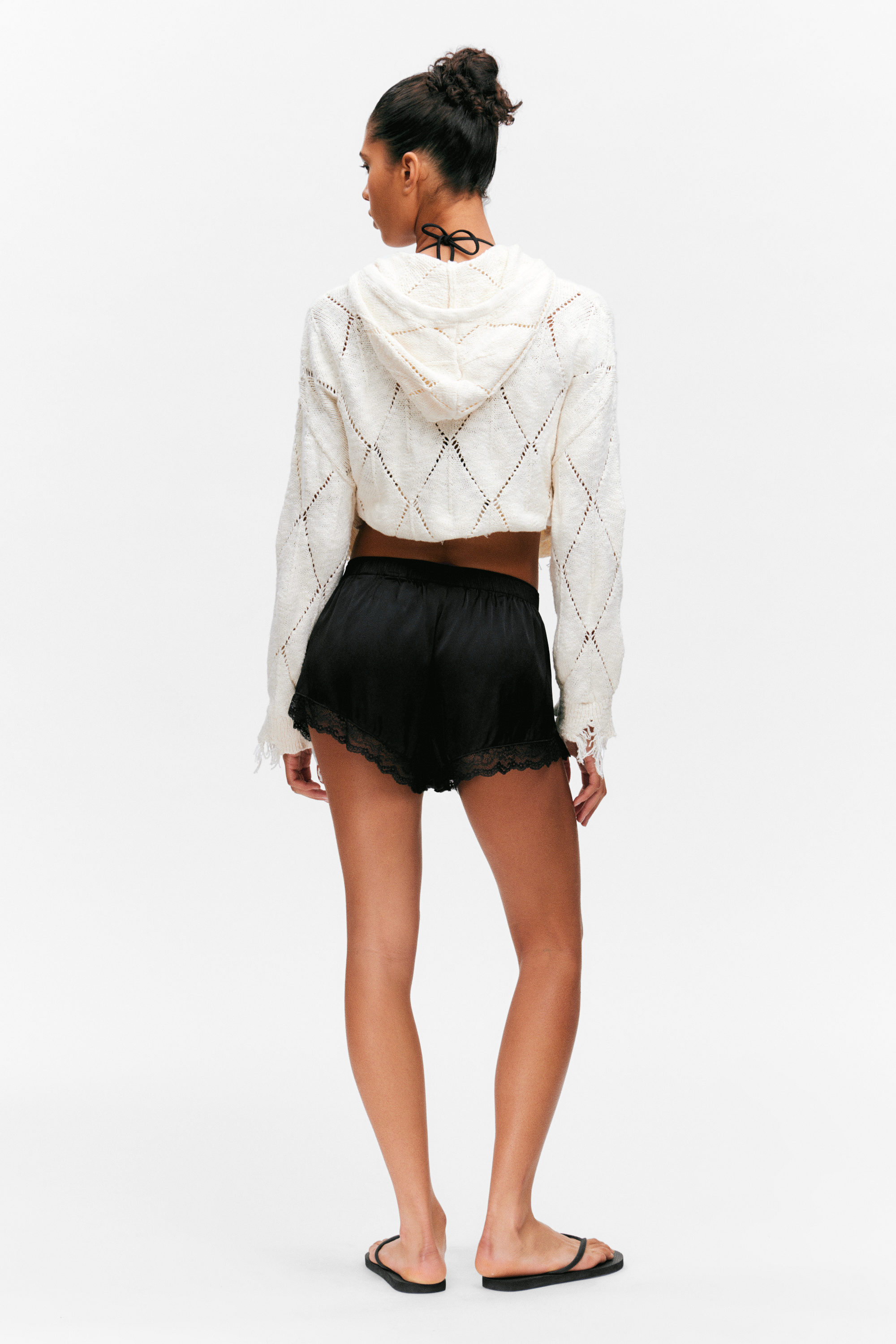 Black - Mini Lace Satin Shorts - 5