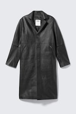 Black - Single-Breasted Leather Coat - 4