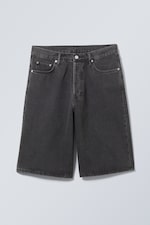 Tuned Black - Astro Mid Rise Loose Baggy Denim Shorts - 0