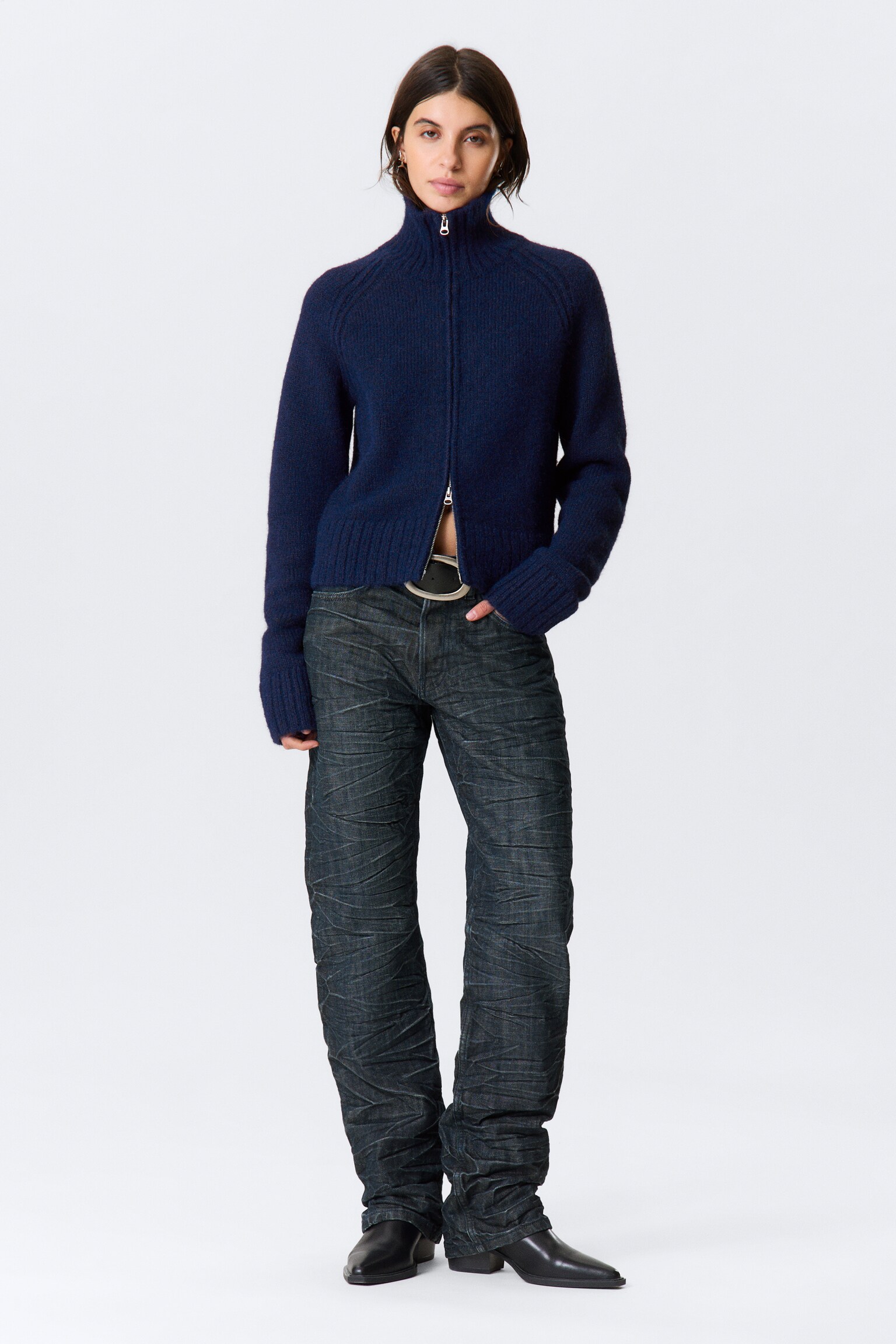 Kardigan z suwakiem Soft Knitted - Ciemny Granatowy Melange/Grey Melange/Black & Grey Stripes - 4