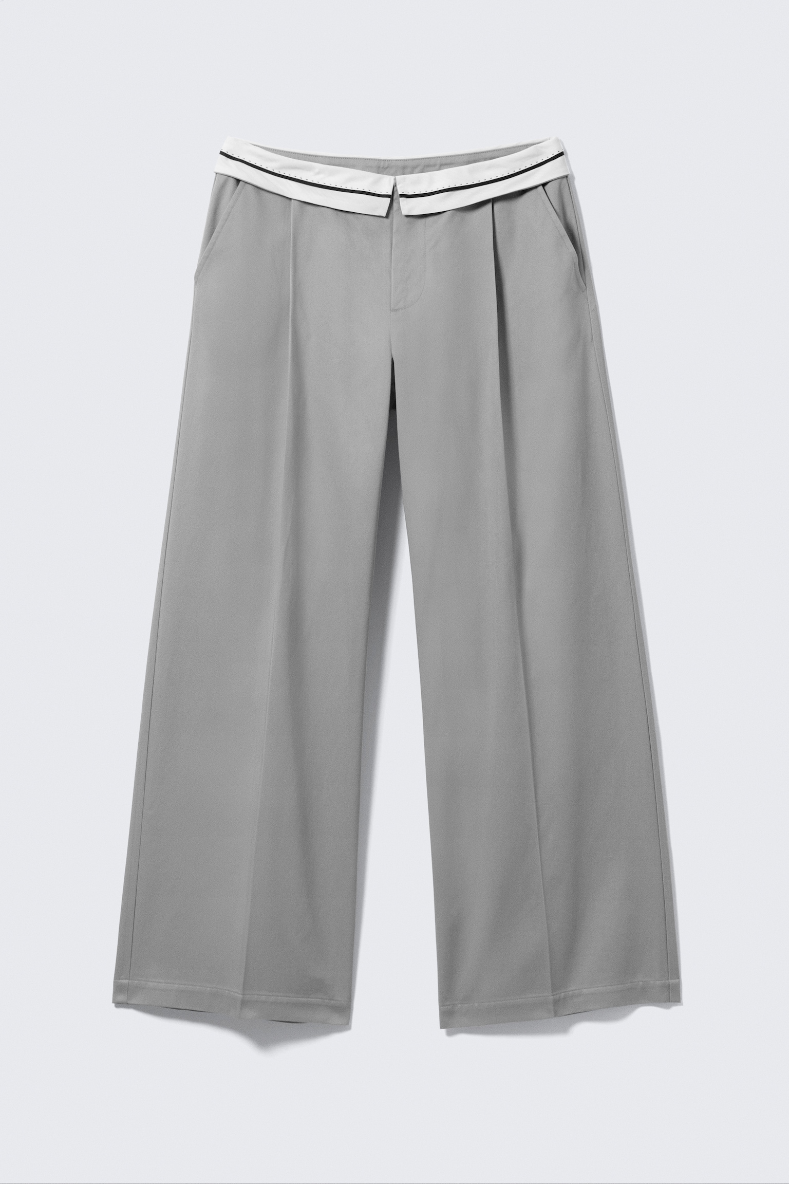 Low-Waist-Twillhose mit umgeschlagenem Bund - Grau/Beige - 2