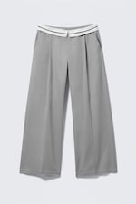 Grey - Low Rise Folded Waist Twill Trousers - 4