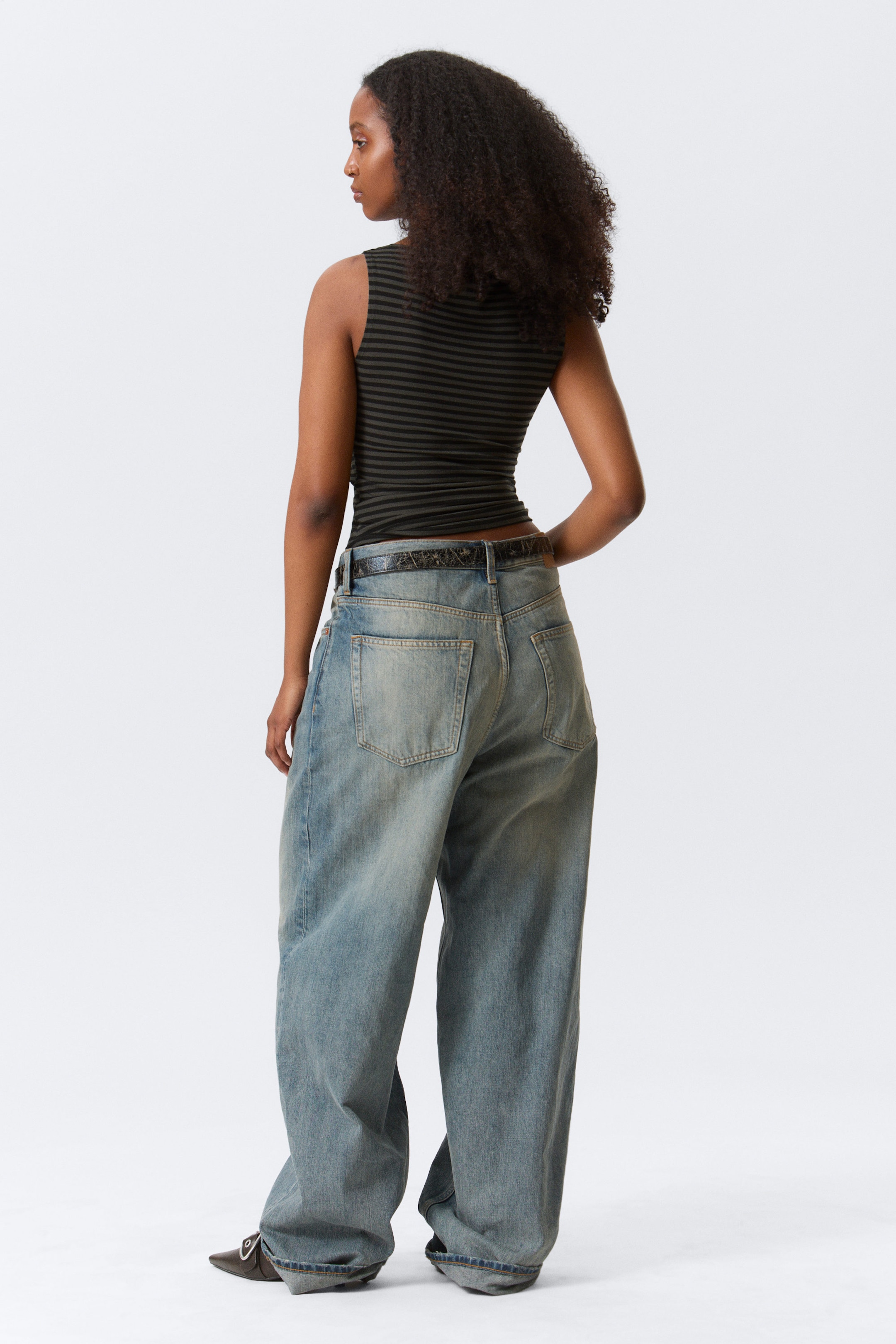 Black & Grey Stripes - Annie Striped Sleeveless Boat-Neck Top - 2