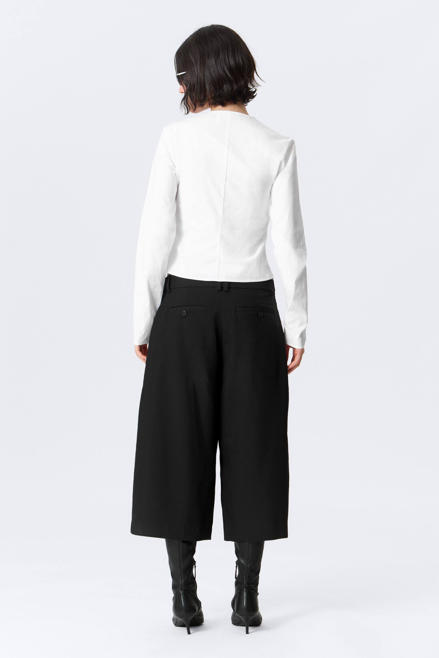 Haut zippé froncé à col en V - White/Marron foncé - 5