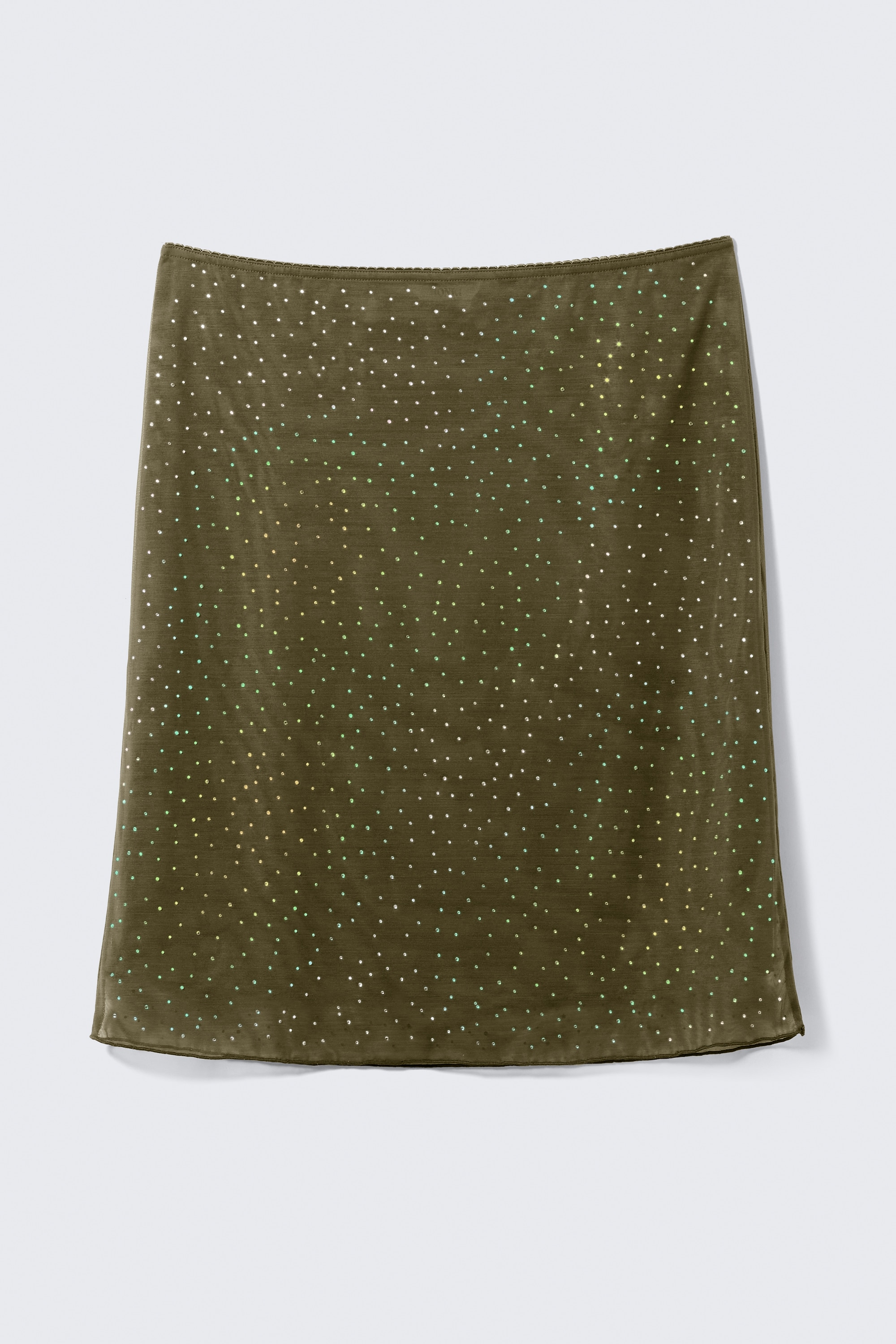 YULIA B MESH RHINESTONE MIDI SKIRT - Khaki Green - Rhinestones
