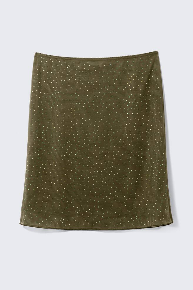 YULIA B MESH RHINESTONE MIDI SKIRT - Khaki Green - Rhinestones - 1
