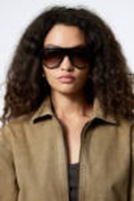 Black - Brown Lenses - Chunky Aviator Unisex Sunglasses - 1