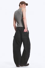 Washed Black - Loose Barrel Leg Workwear Trousers - 2