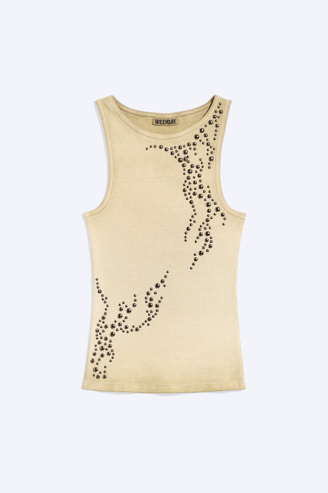 Tanktop met studs - Lichtbeige met wassing/Donkergrijs - 1