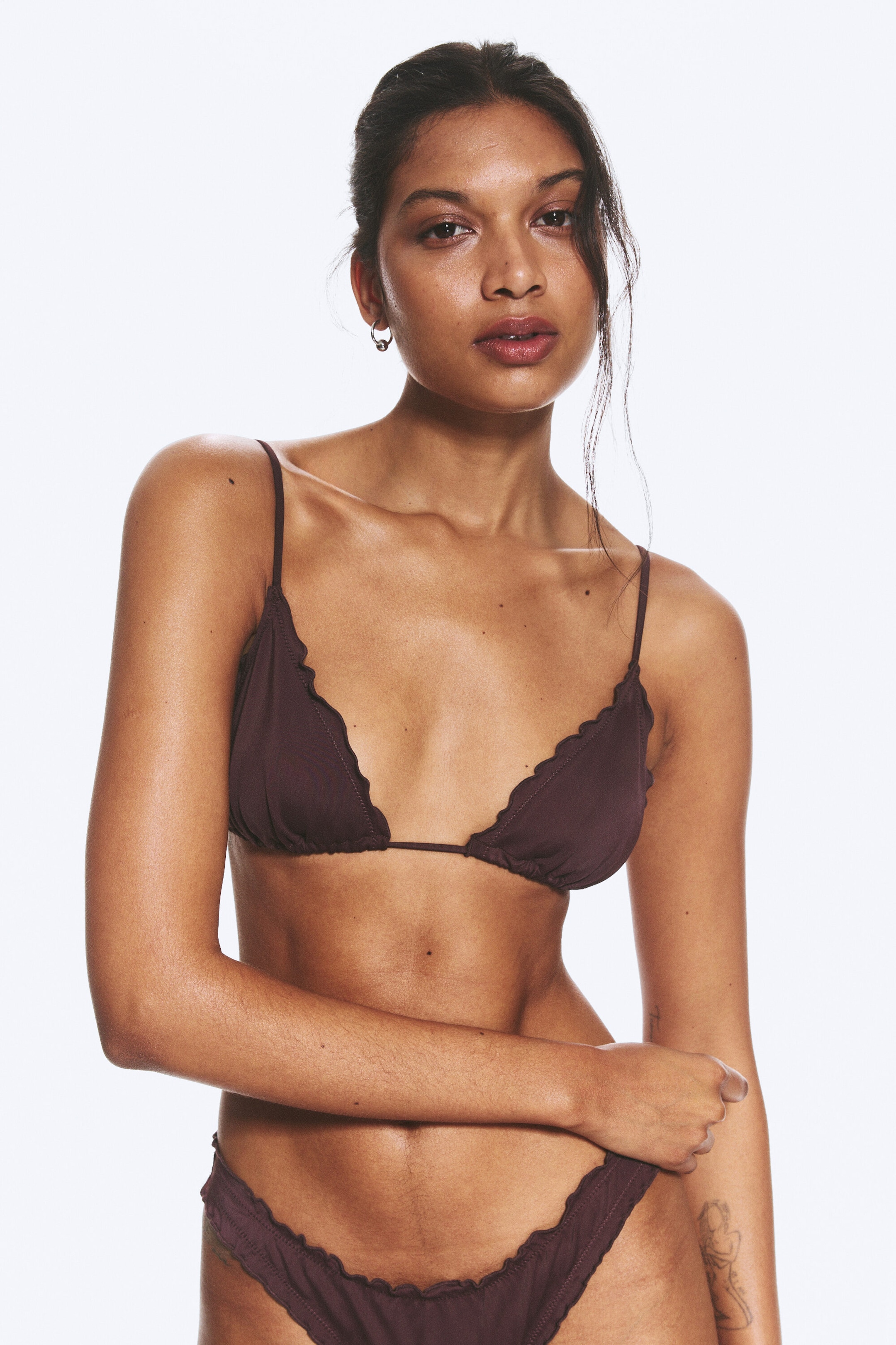 Dark Red - Frill Bikini Top - 1