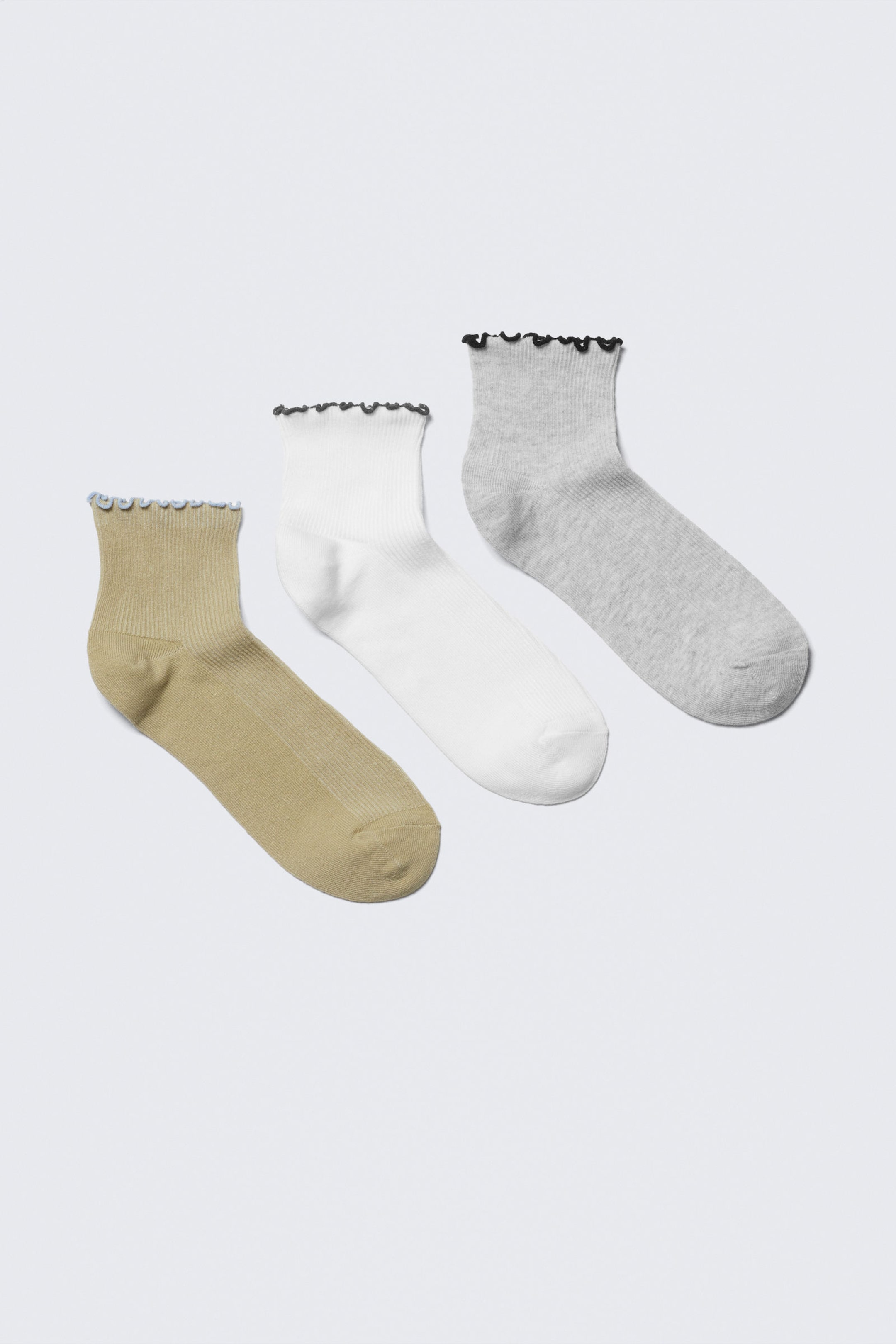 Beige/wit/grijs - 3-pack korte sokken met rucherand