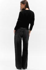 Black - Ribbed V-Neck Cardigan - 3