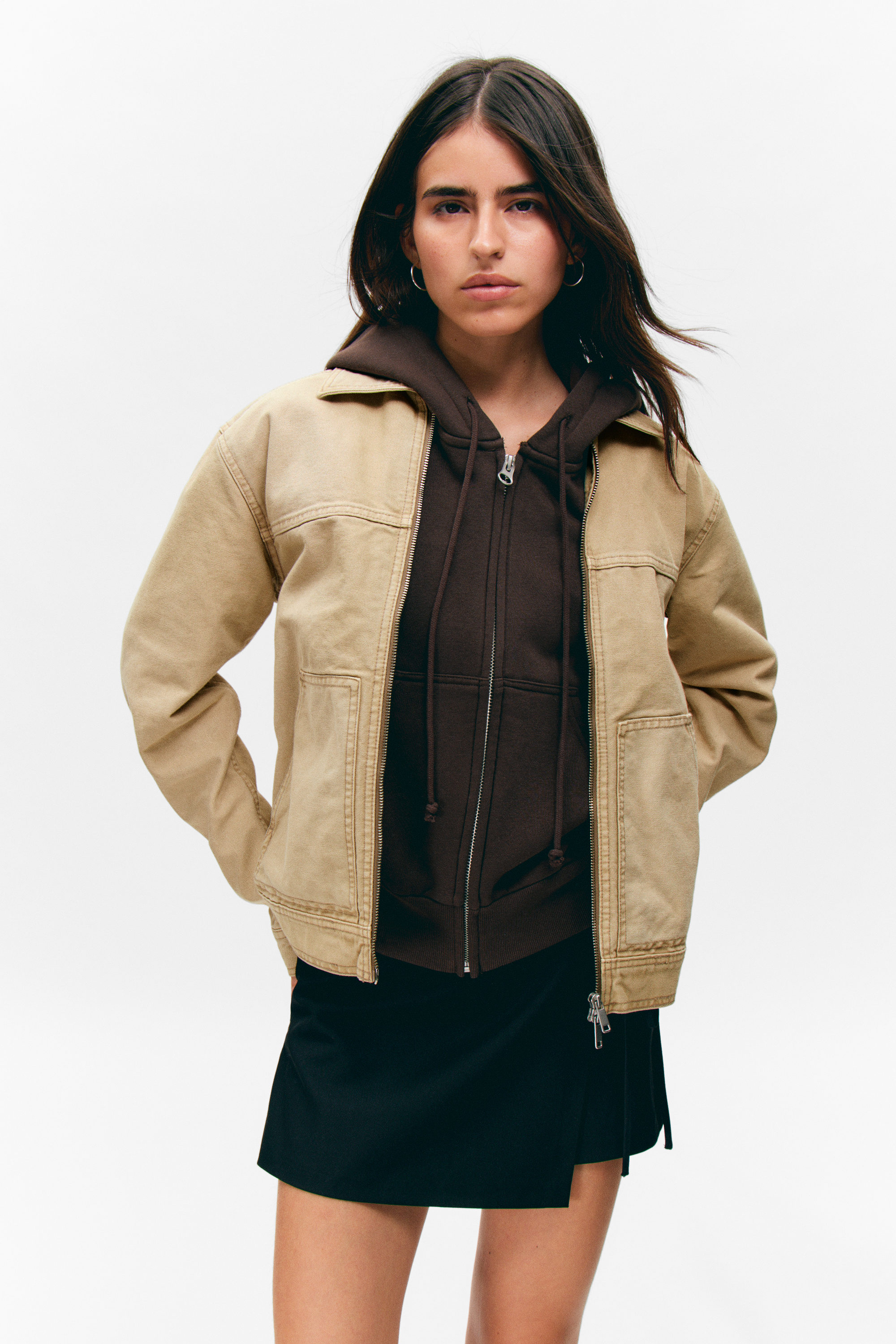 Dusty Beige - Two-way Zip Oxford Jacket - 2