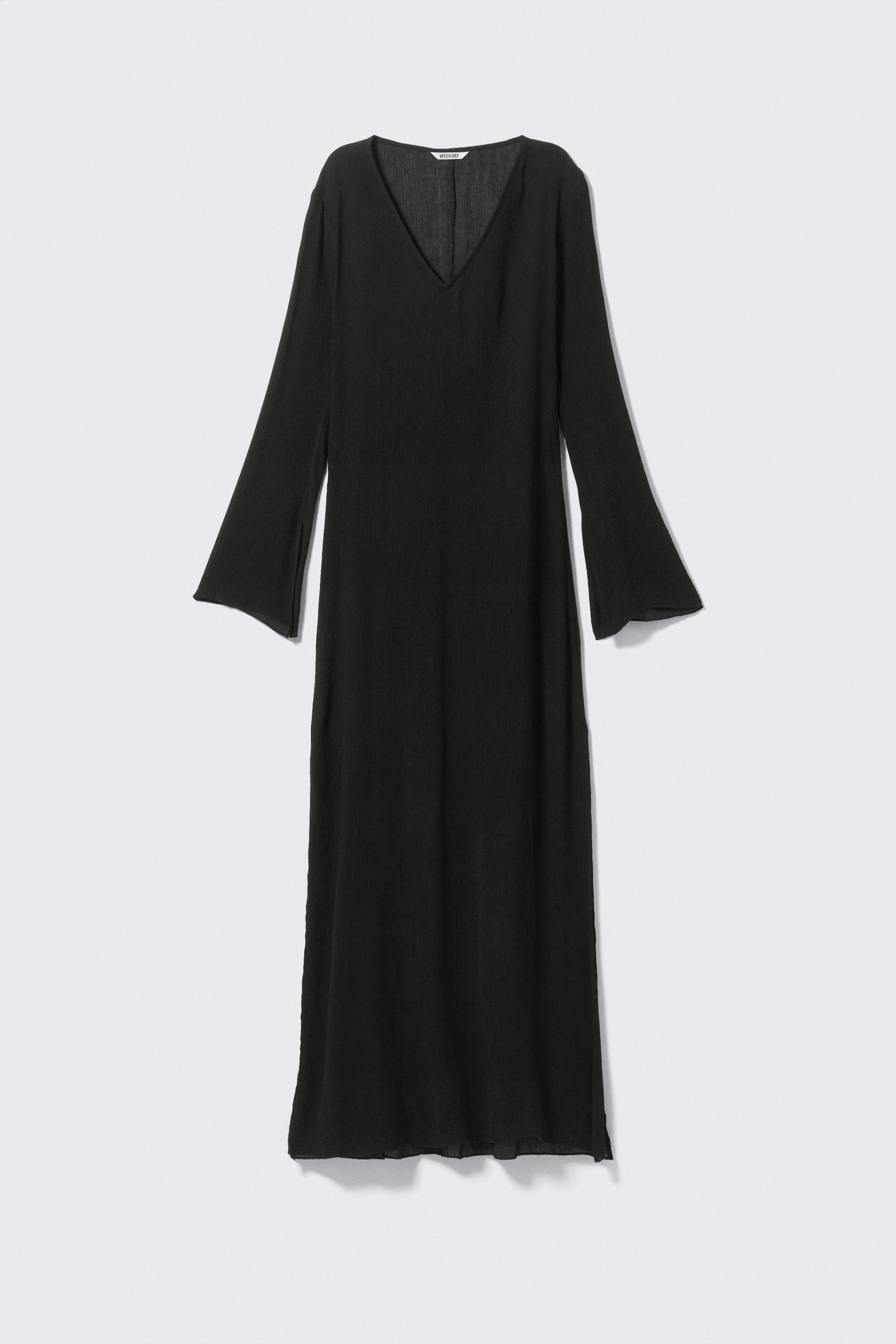 Black - Sheer Long-Sleeved V-neck Maxi Dress - 1