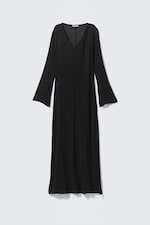 Black - Sheer Long-Sleeved V-neck Maxi Dress - 0