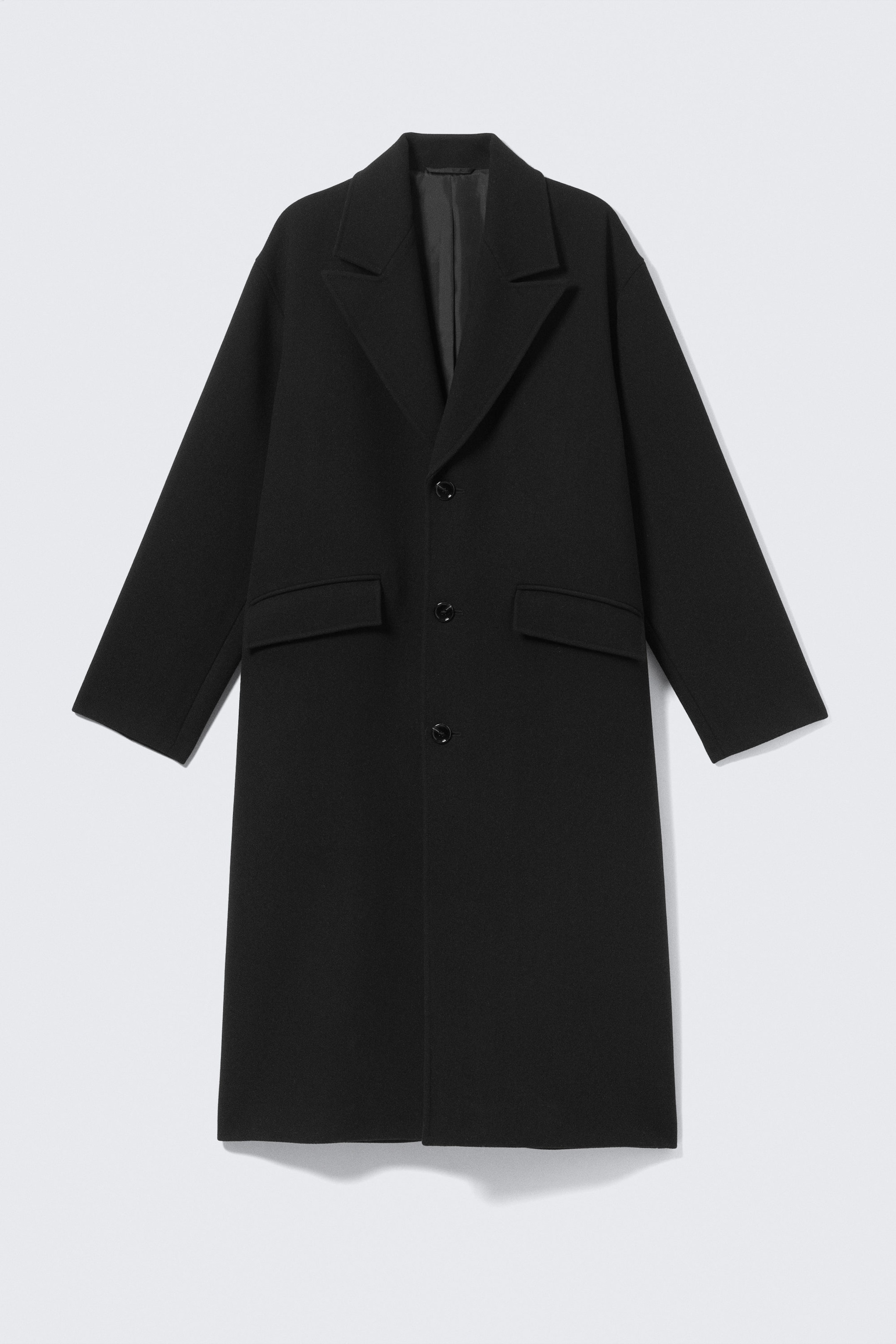 Black - Oversized Single-Breasted Wool Blend Coat - 5
