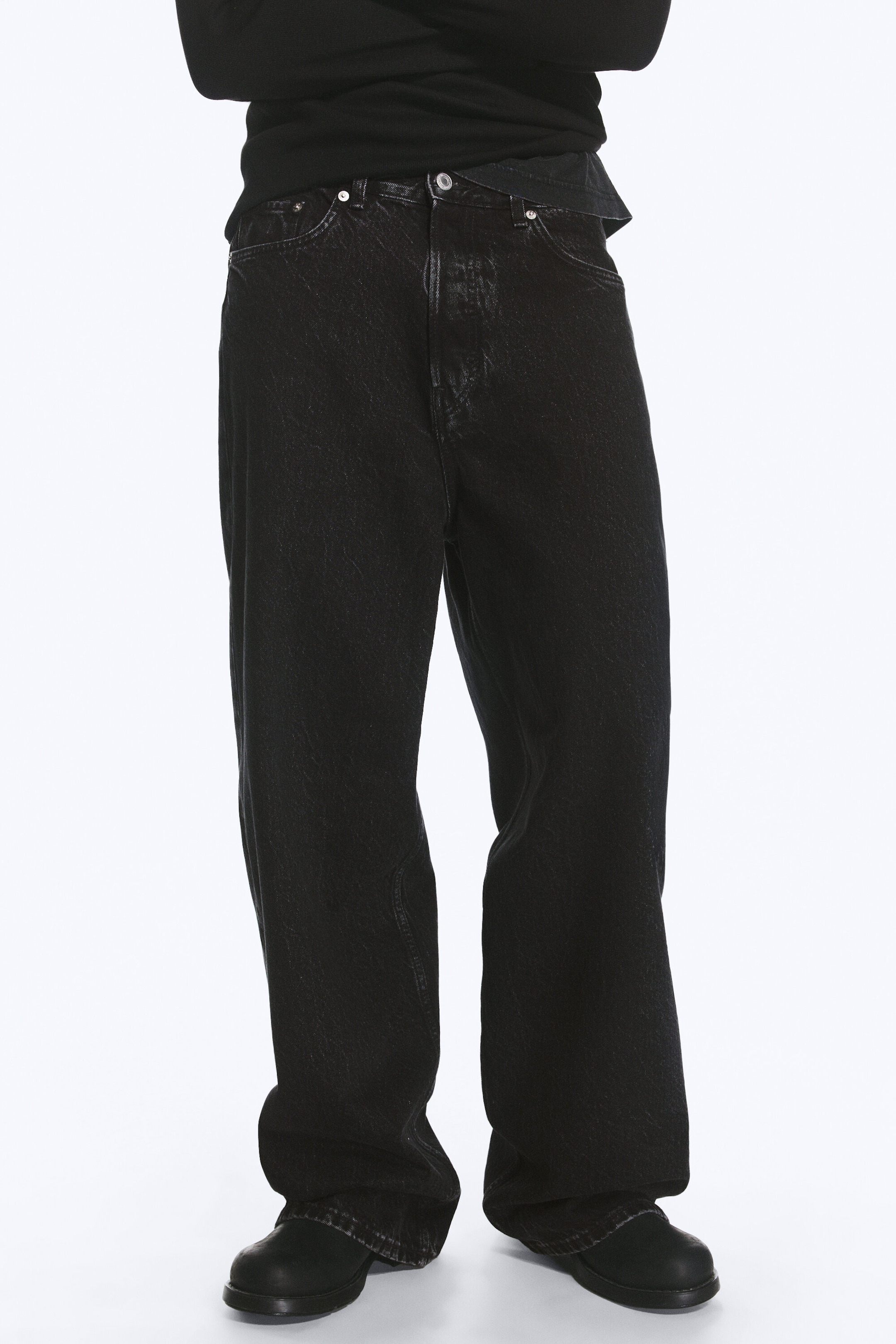 Black Rinse – svart - Astro mid waist baggy jeans i imitert skinn med lommer - 2
