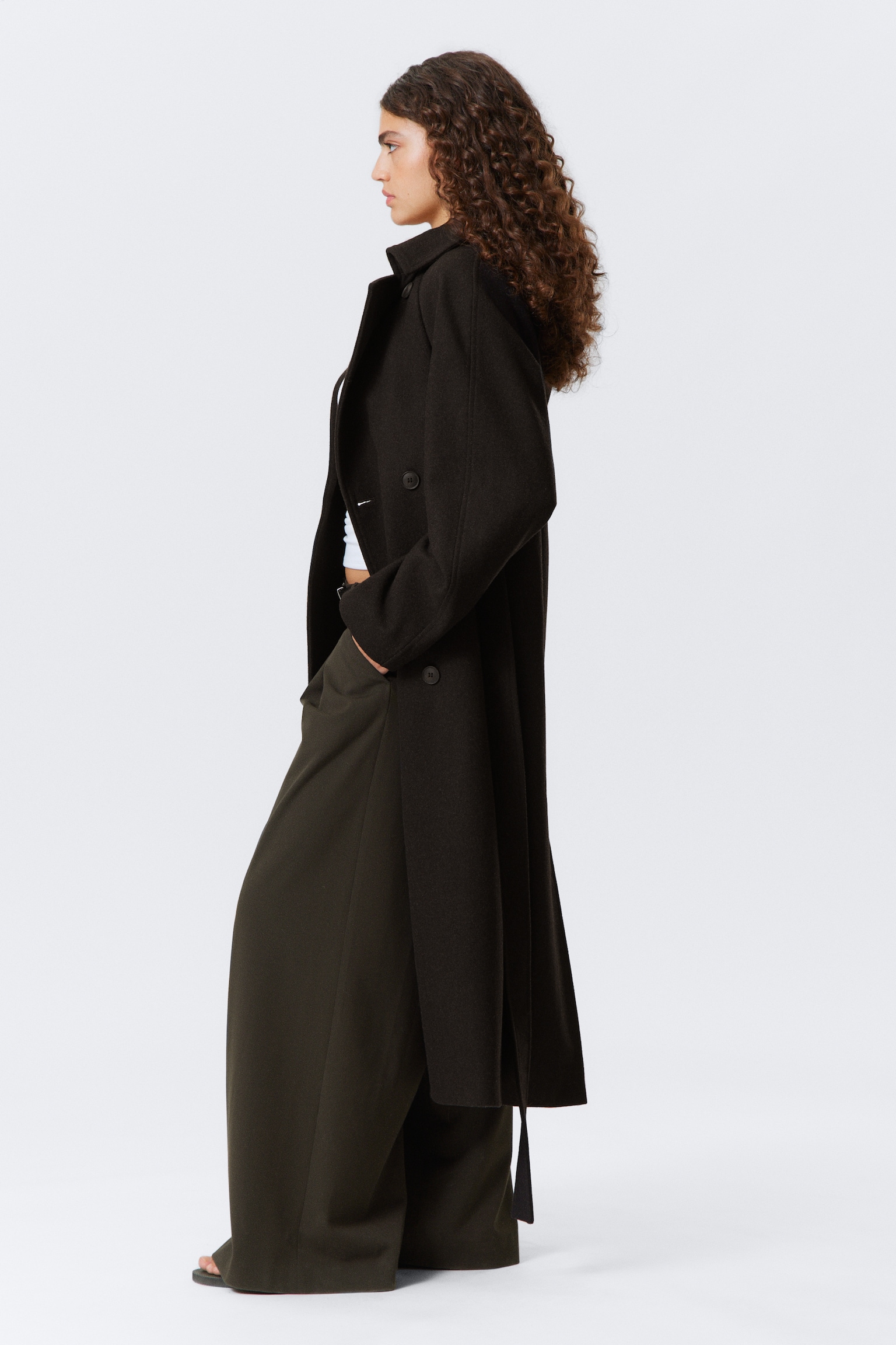Manteau oversize croisé en laine mélangée Kia - Marron foncé chiné/Noir/Gris foncé chiné/Beige clair - 7