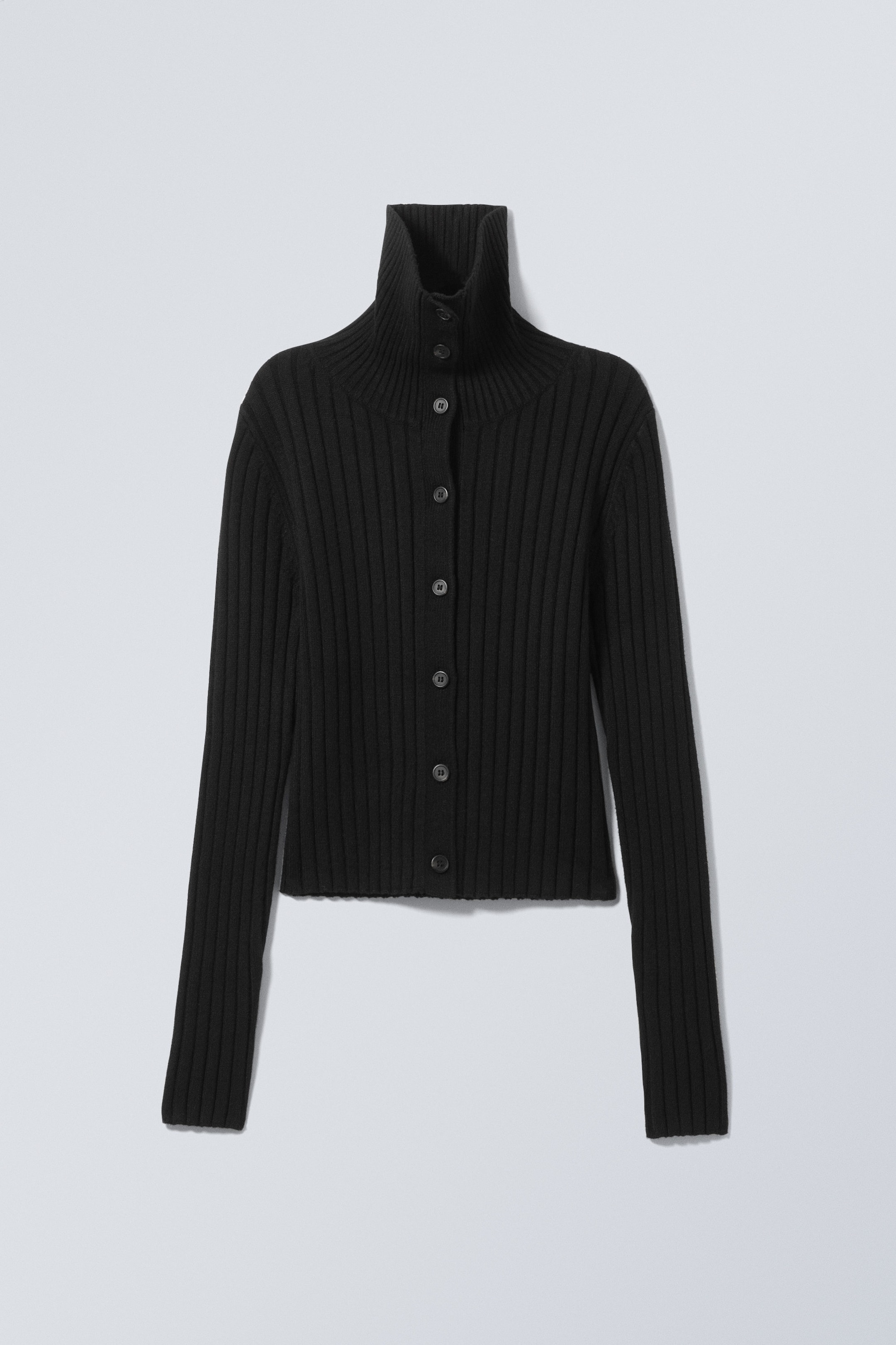 Svart - Smal stickad turtleneck-cardigan - 1